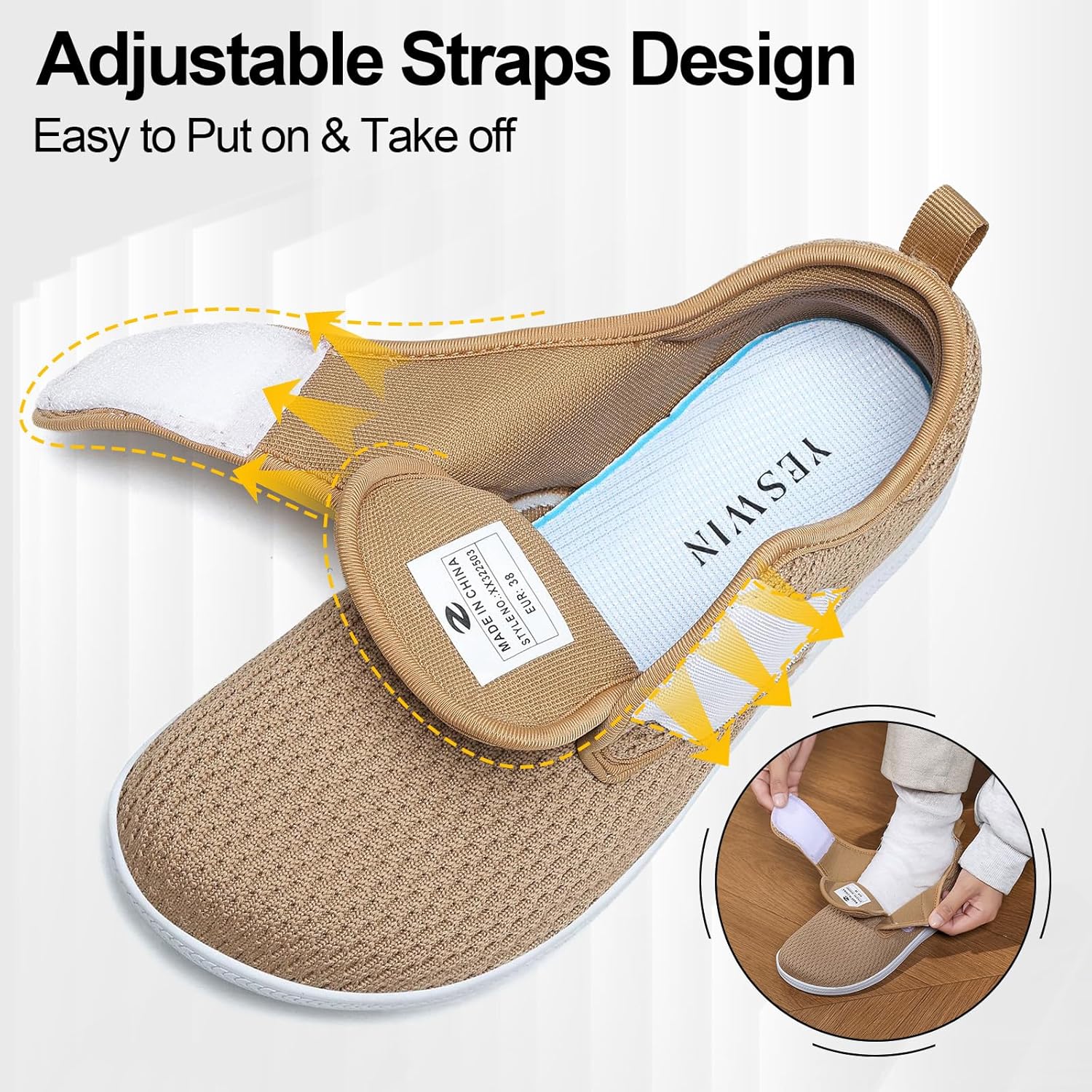 Diabetic Walking Shoes for Women Wide Toe Box Non Slip Comfortable Breathable Zero Drop Barefoot Shoe with Adjustable Strap for Neuropathy, Edema, Swollen Feet, Elderly, Pregnancy - Image 2