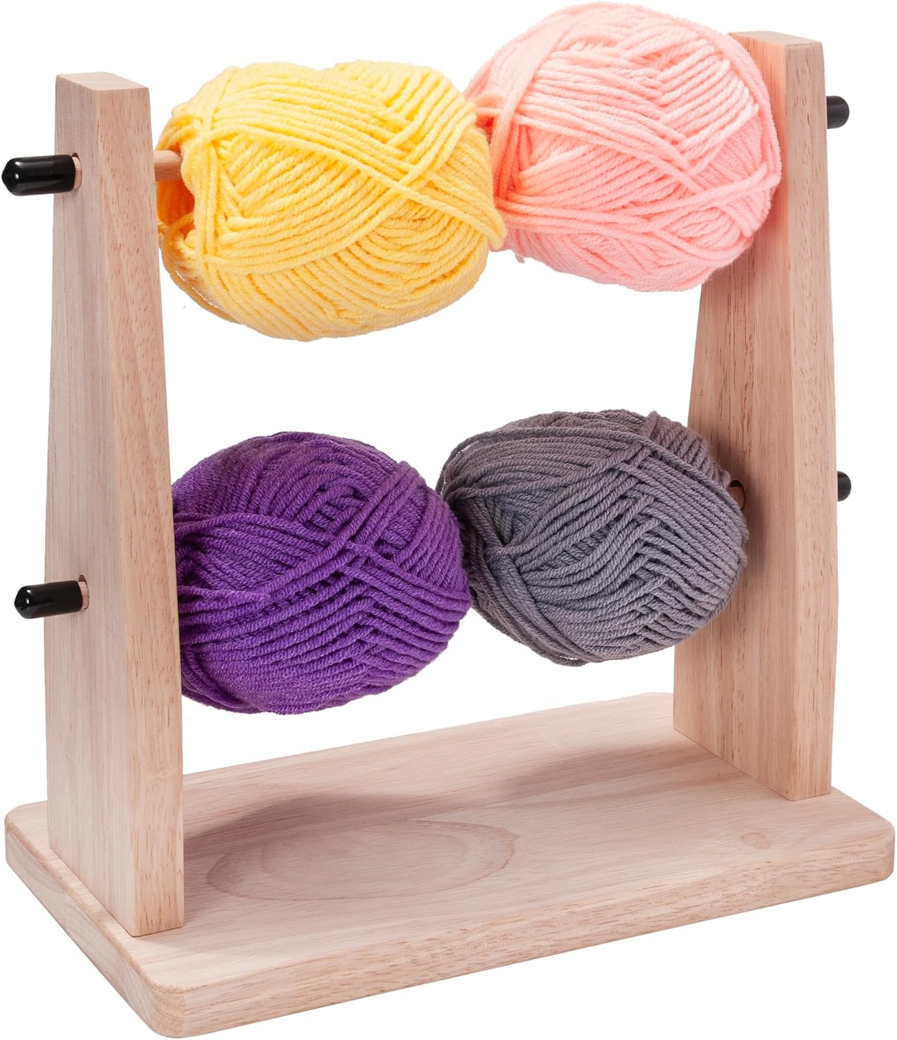 Donmills Wooden Yarn Holder for Crocheting and Knitting, 2-Tier Horizontal Yarn Organizer Knitting Tools, Yarn Ball Storage Rack Crochet Supplies and Accessories, Wood Yarn Dispenser for Crafters