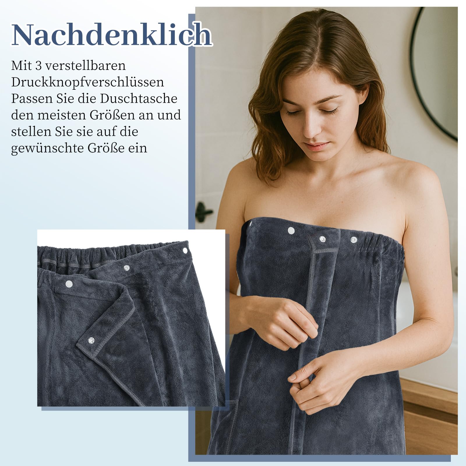 Kilt da sauna da donna, asciugamano regolabile per sauna, da donna, con bottoni a pressione, asciugamano da sauna in microfibra da 400 g/m², con tasche ed elastico, asciugamano per sauna, bagno