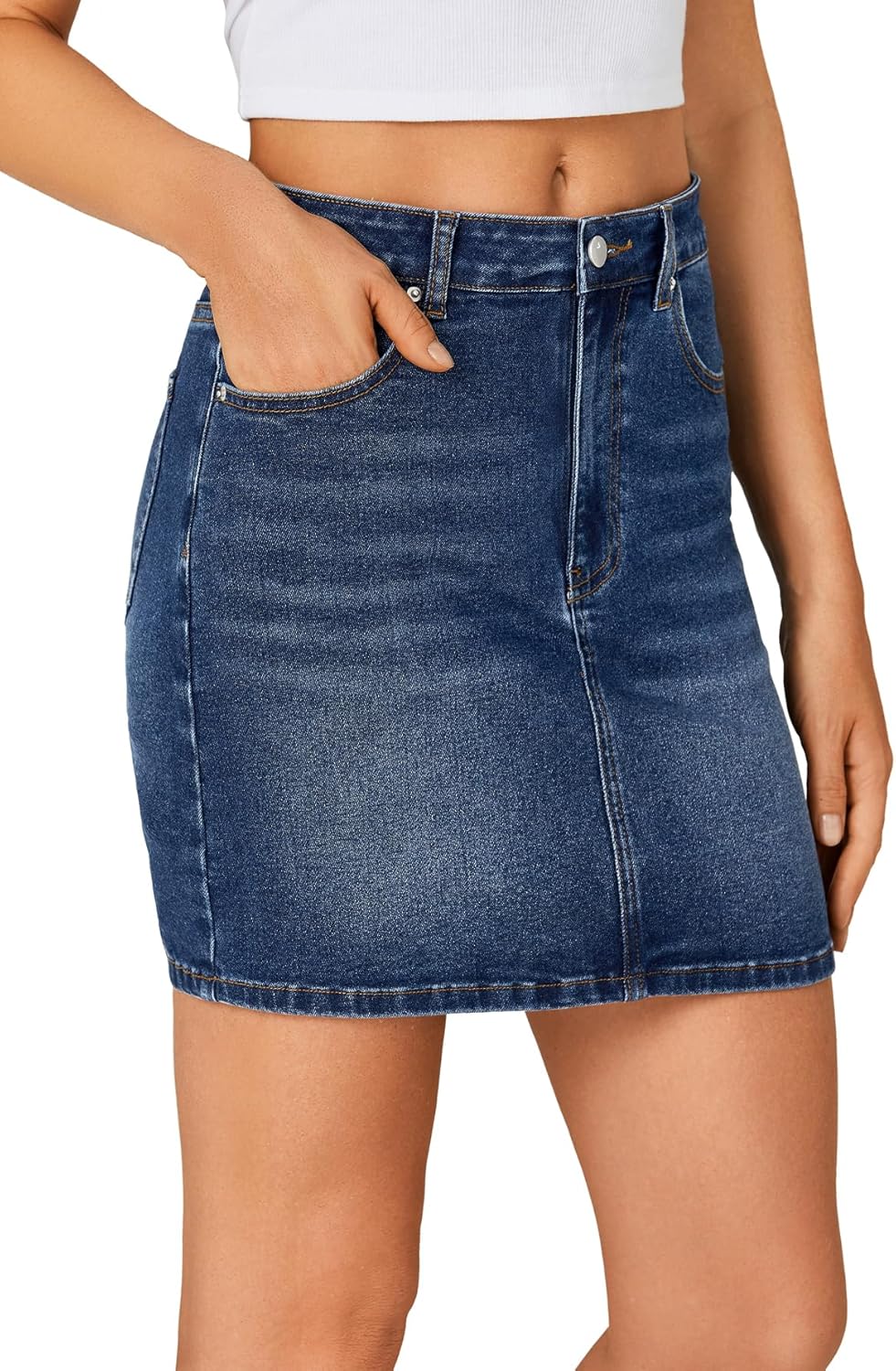 KIFOVEN Women's Mini Denim Skirt High Waisted Casual Stretch Slim Fit Jean Skirt - Image 4