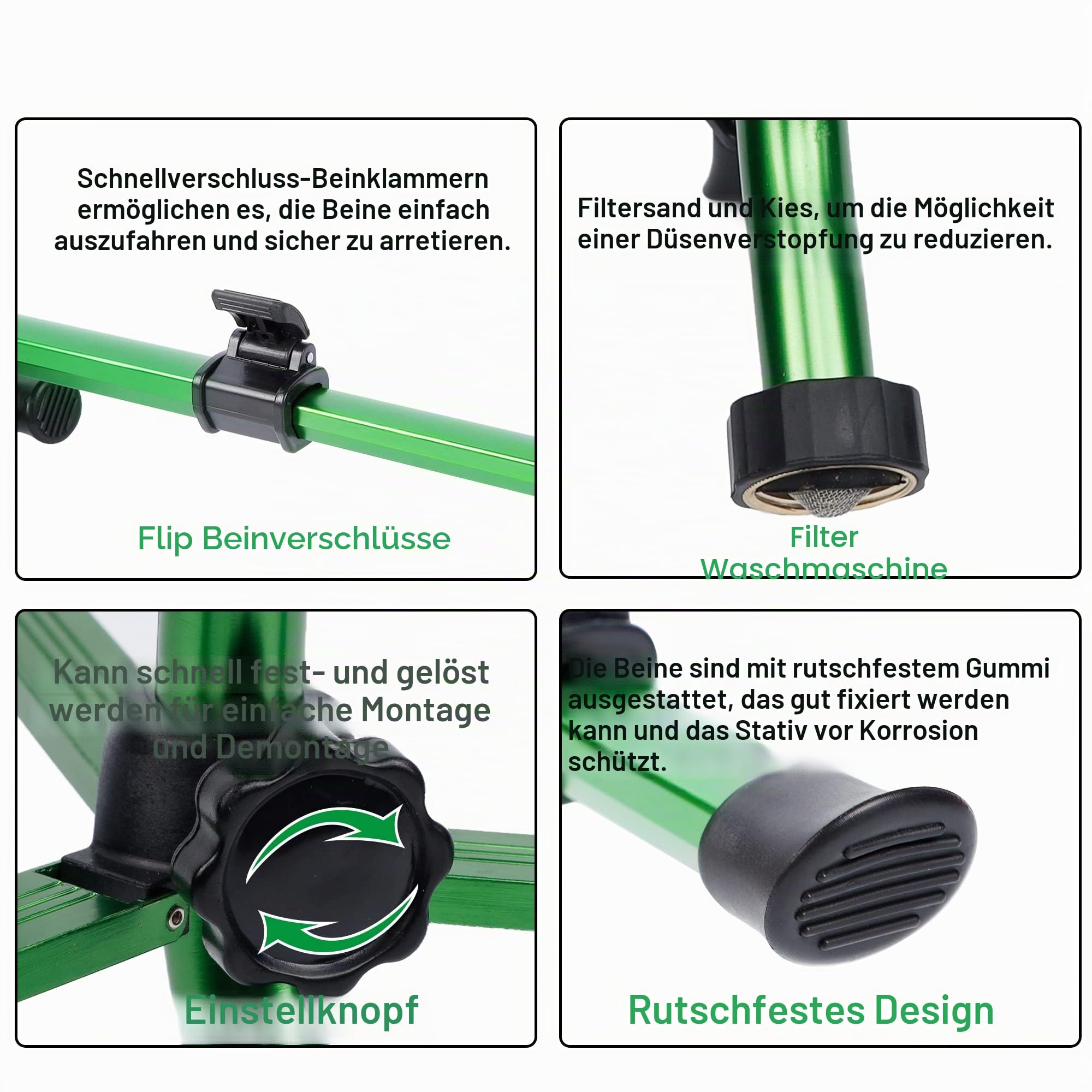 Biswing Impulsregner auf Stativ, Hochleistungs-Rasensprenger, 360°-Beregnung für große Flächen, Messingdüse & stabile Verlängerungsbeine aus Metall mit Klappverschlüssen, 2er-Pack