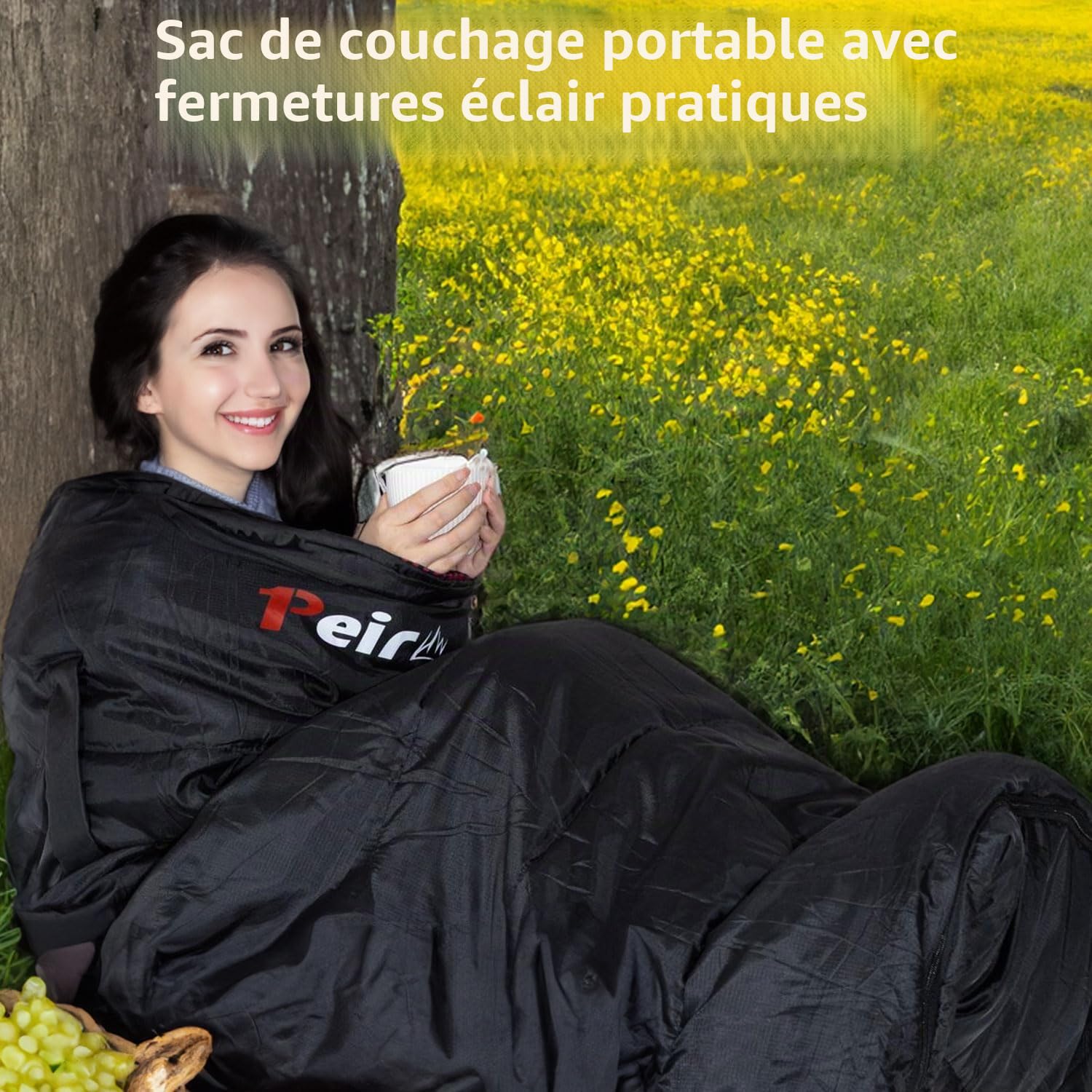Sacs de couchage pour adultes – Sac de couchage rectangulaire extra large 3 saisons avec oreiller et sac de transport, 300 g/m² en coton imperméable, sac de couchage de camping pour intérieur