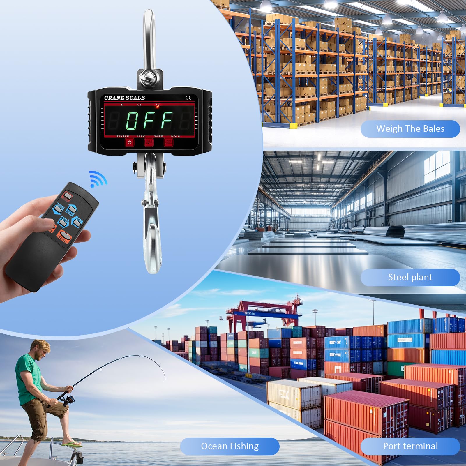 Kranwaage 2000kg/4000 lbs, Elektronische Digitale Hängewaage, 2T Hängewaage, Heavy Duty Industrie Hängende Waage mit Groß LCD Bildschirm und Fernbedienung für Bauernhof, Fabrik,BAU,KG/LB/N