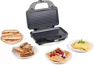 Salter EK2143FOUR XL 4-in-1 Snack Maker with Interchangeable Waffle, Panini, Toastie and Omelette Cooking Plates, Non-Stick, Cool Touch Handles, Power/Ready Indicator Light, 900 W, Stainless Steel
