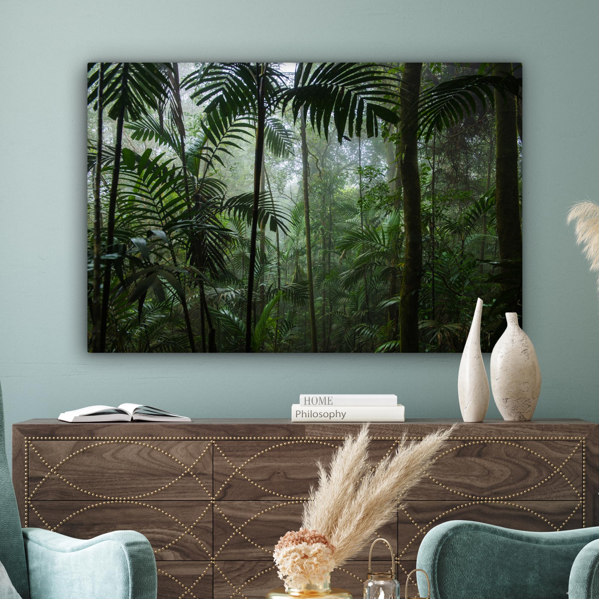 MuchoWow© Leinwand Bilder Groß 120x80 cm XXL Wanddeko Wohnzimmer Aesthetic Room Decor Deko Zimmer Wandbilder Modern Fotogeschenke Regenwald - Dschungel - Bäume - Pflanzen - Natur - Grün