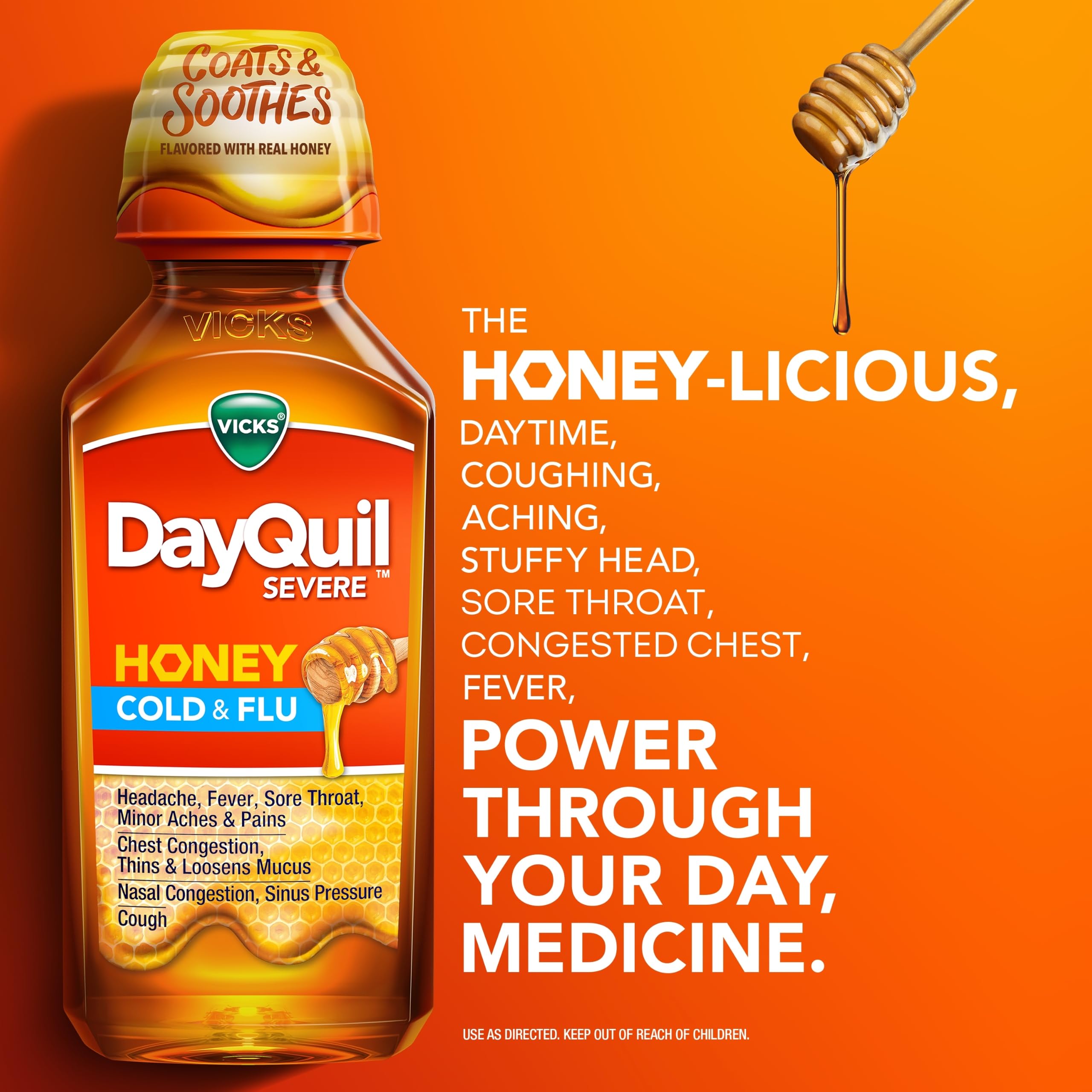 Vicks DayQuil & NyQuil Severe Honey Flavor Co-Pack, Cold & Flu Medicine, Relieves Headache, Fever, Sore Throat, Minor Aches & Pains, Nasal Congestion, Sinus Pressure, Stuffy Nose, and Cough, 2x12oz — Amazon image 3