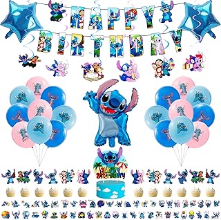 Cute Lilo and Stitch Birthday Party Supplies, Perfect Lilo and Stitch Party Decorations Include Birthday Banner, stitch cake topper, Balloons, Stitch Stickers, Stitch Foil Balloon