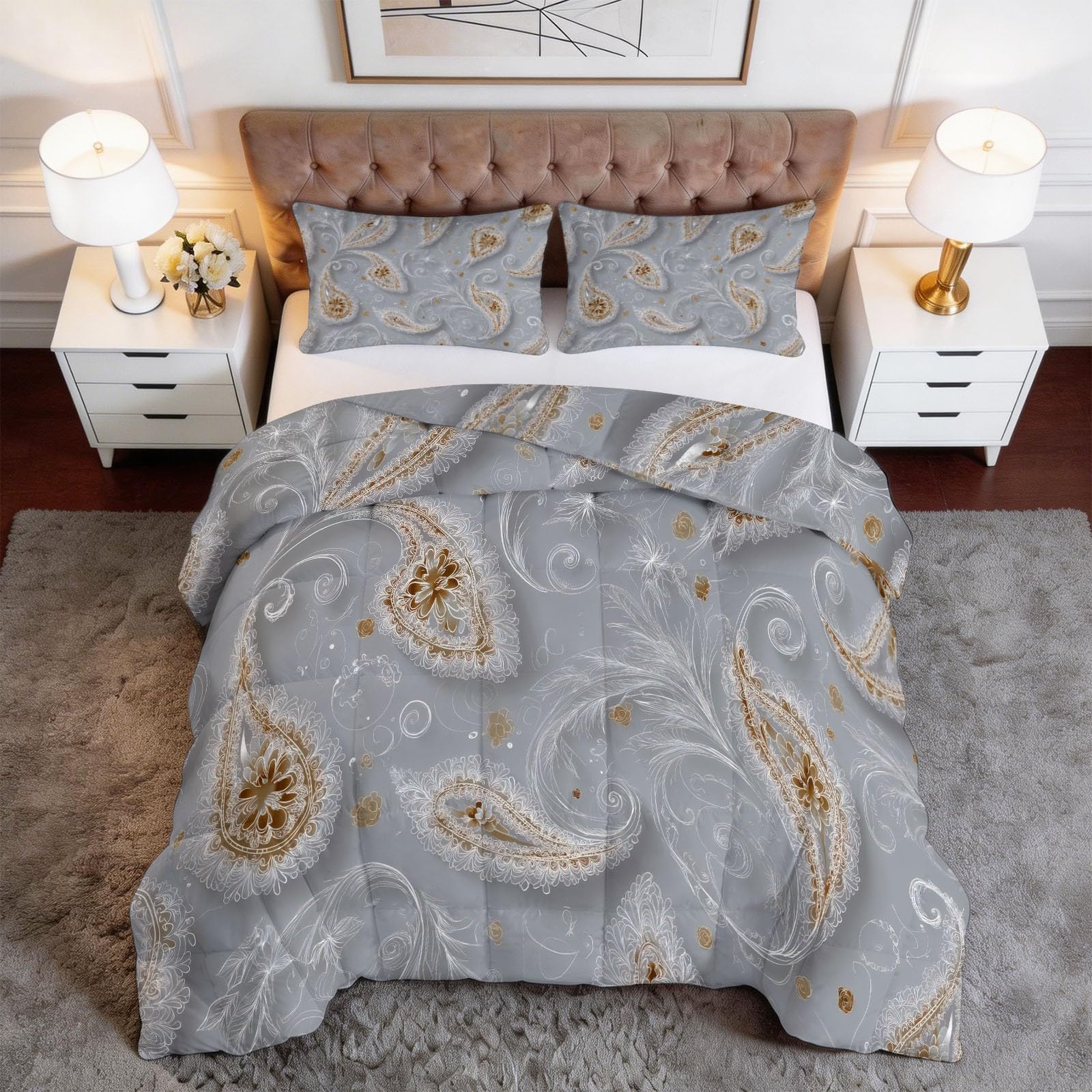 Trapunta Copriletto 150x200 cm Motivo paisley astratto Trapuntino 4 Stagioni Stampa 3D, Trapunta Inverno Estivo, Trapuntato Coperta Letto per Adulti Bambini