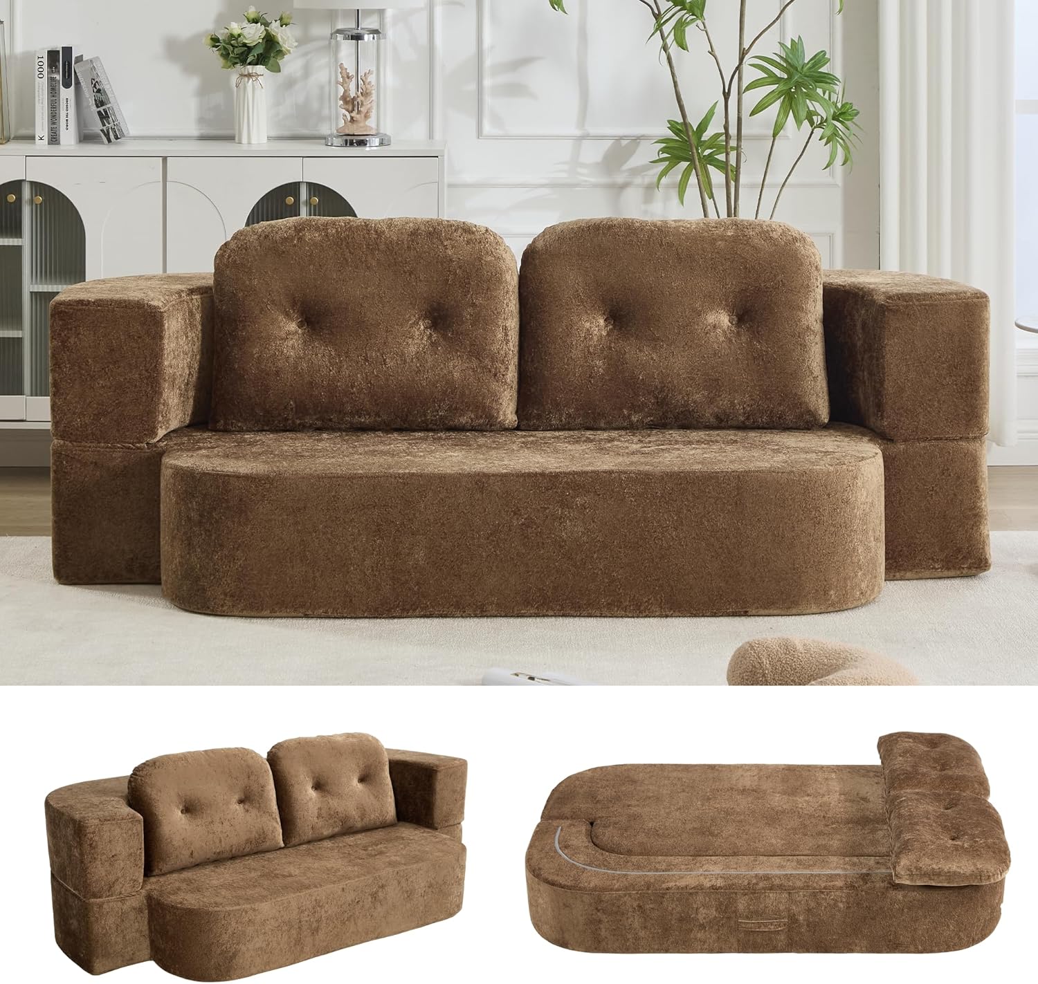 Tmsan 78.7" W Boneless Cloud Loveseat Sofa, 2 in 1 Convertible Floor Folding Couch Bed, No Assembly Compressed Foam Lounge Sofa Sleeper for Dorm Apartment Office Bedroom Living Room Small Spaces