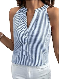 Blusa sin mangas con cuello en V y botones para mujer
