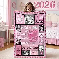 Horse Gifts for Girls 2026 Year of The Horse - Valentines Day Birthday Gifts for Daughter - Just A Girl Who Loves Horses Pink Preppy Decor Blanket - Soft Cowgirl Flannel Throw 50"x40"