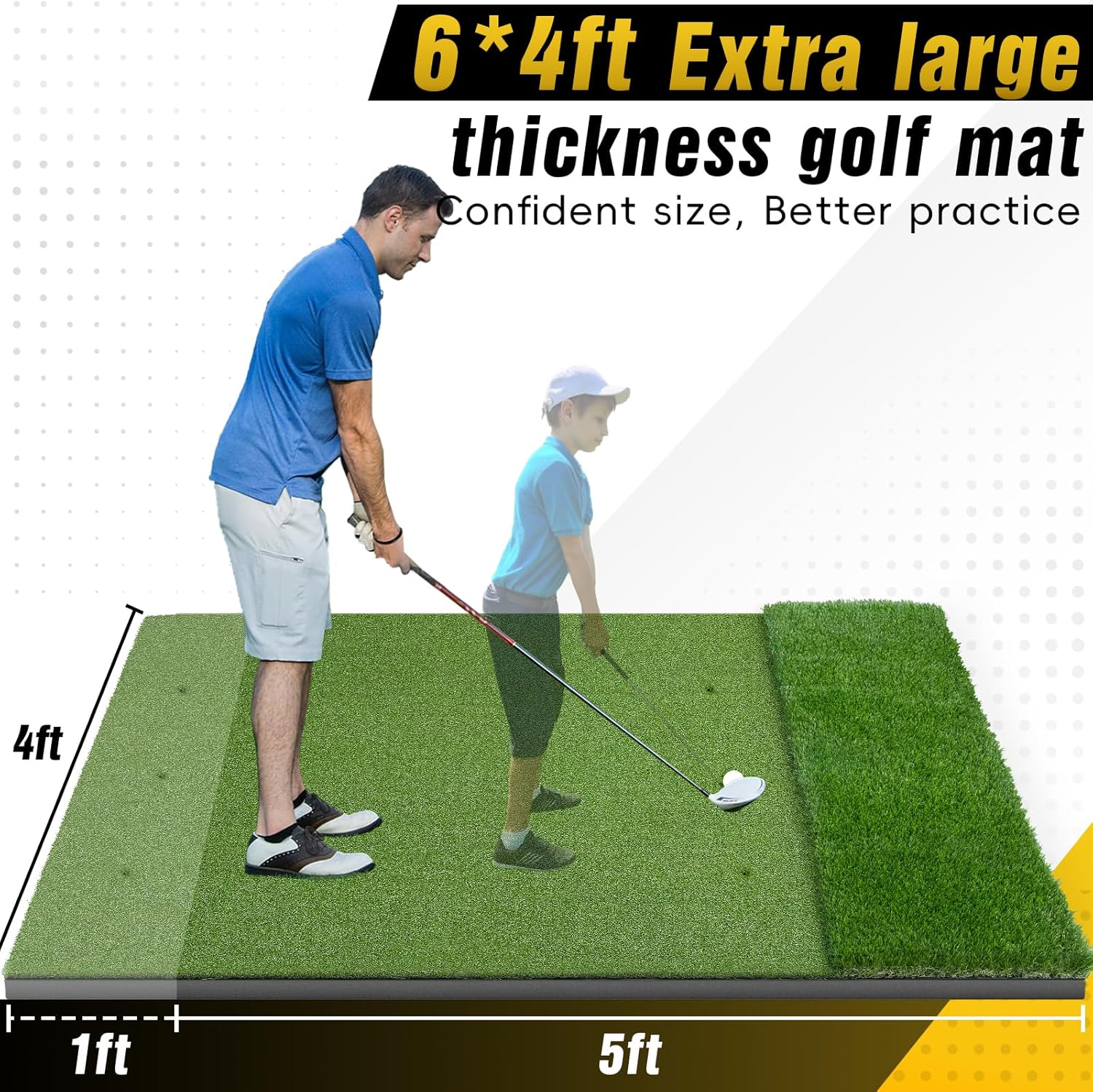 Dual-Turf Golf Mat 31mm: 6x4ft/5X5ft Extra Large Golf Hitting Mats Practice Outdoor Indoor, High-Density Artificial Turf Matt for Garage Simulator Chipping Driving Training, Ideal Gifts for Men Dad 6'X4' X-Large-31mm
