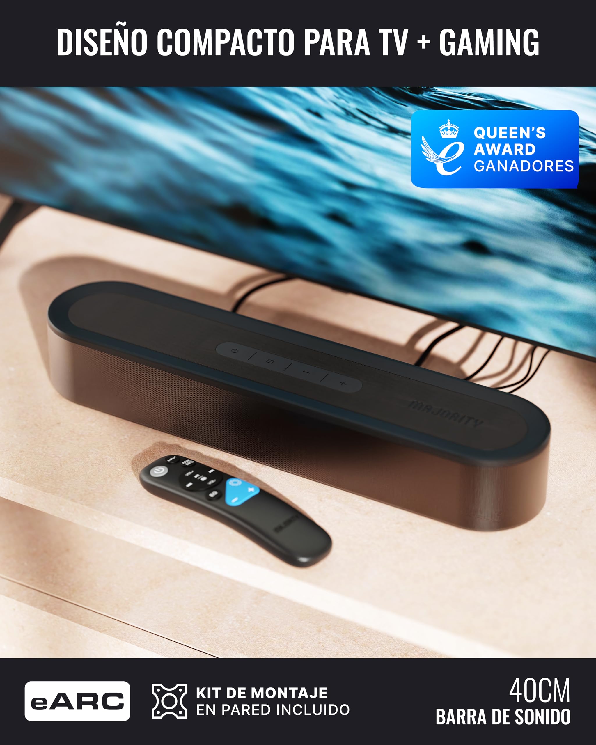 MAJORITY Bowfell Halo Barra de Sonido TV | 230W Home Cinema Soundbar HDMI eARC | 5.1 Dolby Audio Altavoz TV Subwoofer & Altavoces Satélite | Barra de Sonido PC Bluetooth 5.3 | Cine en Casa Sound Bar