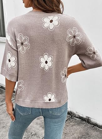 Dokotoo Women's Sweaters Casual Creweck Short Sleeve Cotton Kint Summer Pullover Sweater Tops