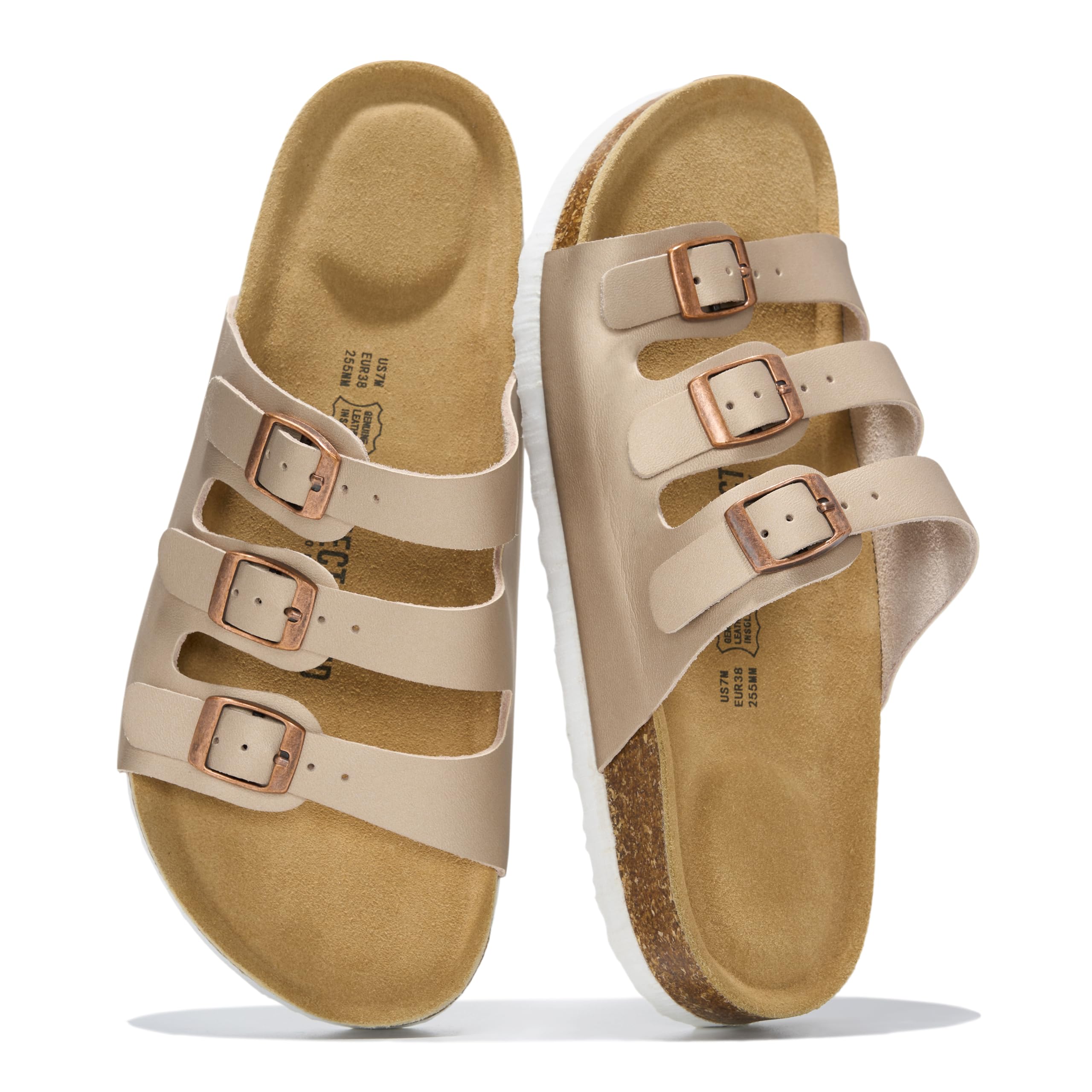 Project Cloud 100% Genuine Leather Summer Slide Sandals for Women (Capri) | Summer Memory Foam &amp; Cork Footbed Beach Vacation Essentials Womens Sandals Comfortable Lightweight Slides for Women Footwear