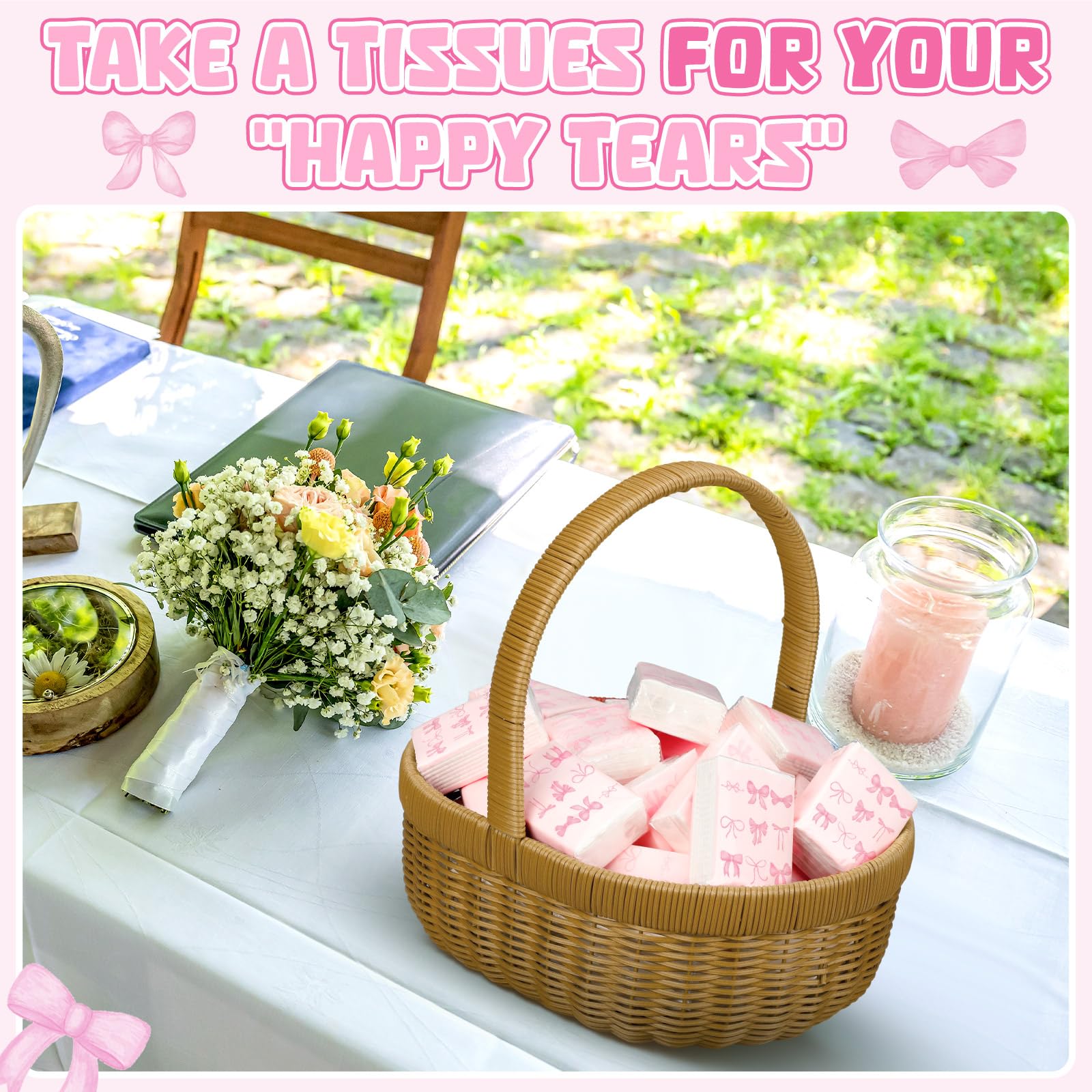 Therwen Taschentücher mit rosa Schleife, Reisepackungen, Großpackungen, Partygeschenke, einzelne kleine Taschentücher, Taschengröße, Gesichtshandtücher für Reisen, Outdoor, Auto, Büros, 10 Stück