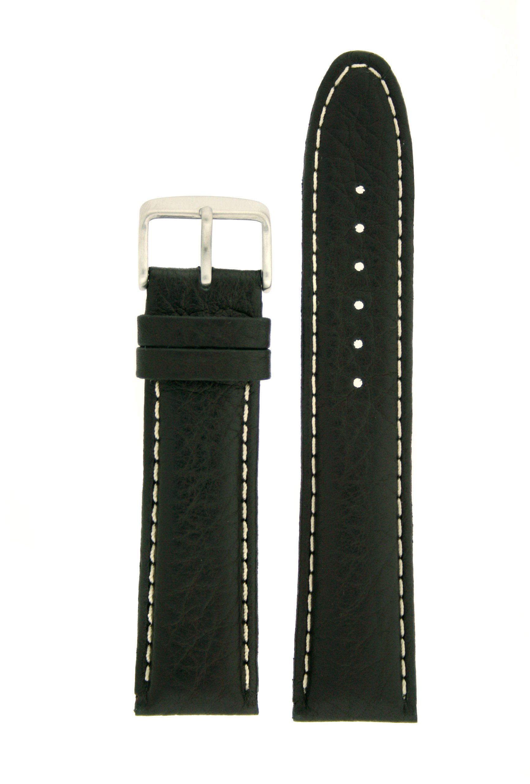 Tech Swiss 20mm Padded Watch Band Genuine Leather Black 20 millimeters White Stitching
