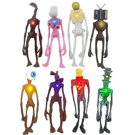 8-Piece Siren Head Action Figure Set with Light & Movable Joints, 20cm, Horror Fans Toy Model Doll, PVC Material (Style C)