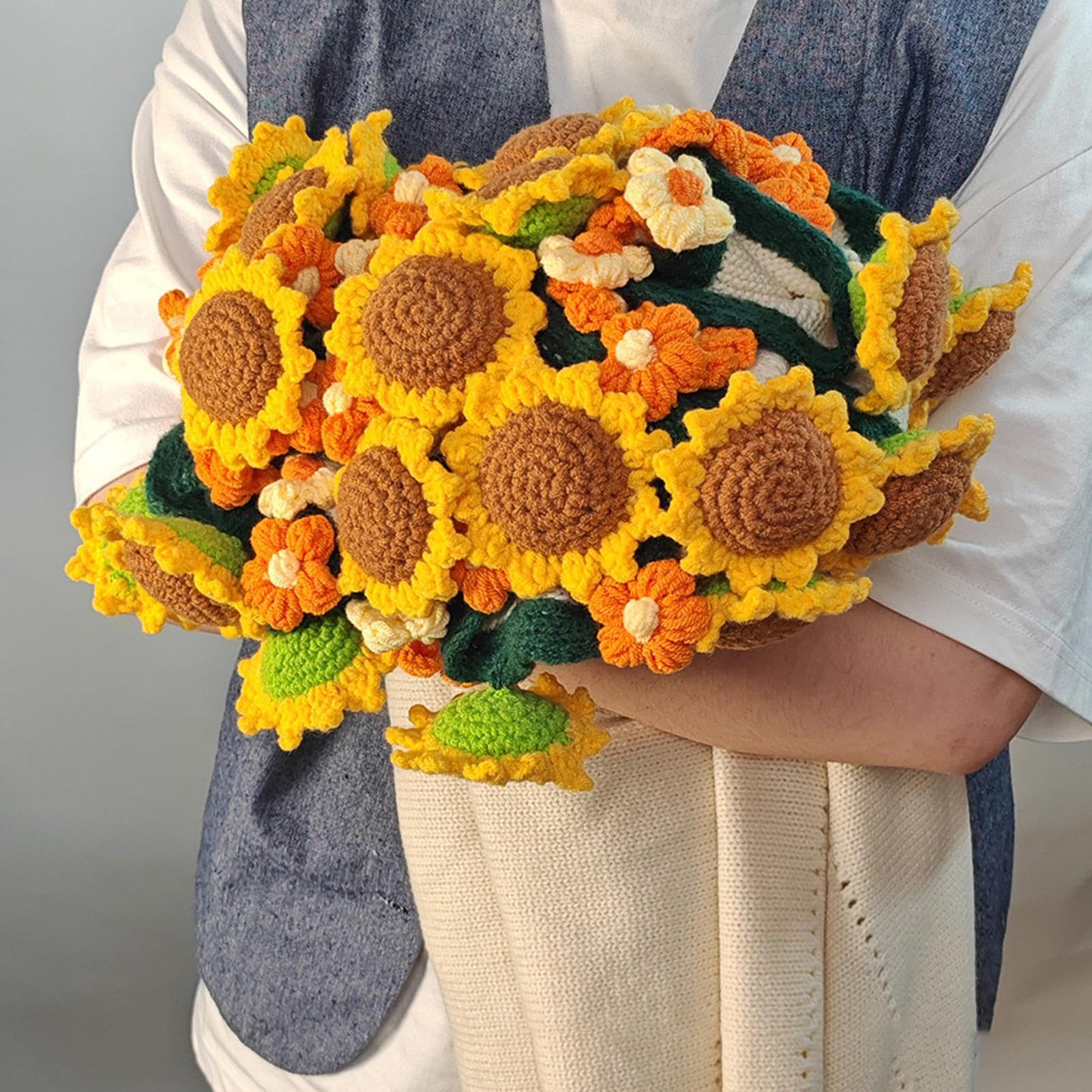 Coperta con bouquet di fiori – 80 cm lavorato a maglia girasole morbido filato – Bloomy Crochet Throw Blanket | per mamma, sorella, nonna, fidanzata, insegnante, festa della mamma, compleanno