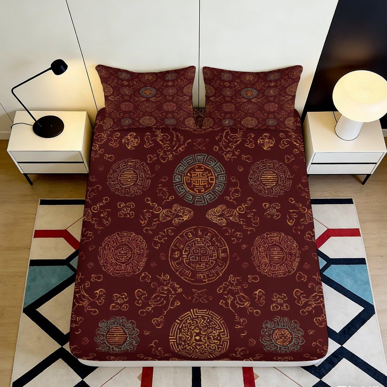 Jqzkxnhpbr Style-5 3D Printed Vintage Mandala Fitted Sheet Microfiber Soft Breathable Ethnic Pattern Mattress Cover Bedroom Decor 90X200x25cm