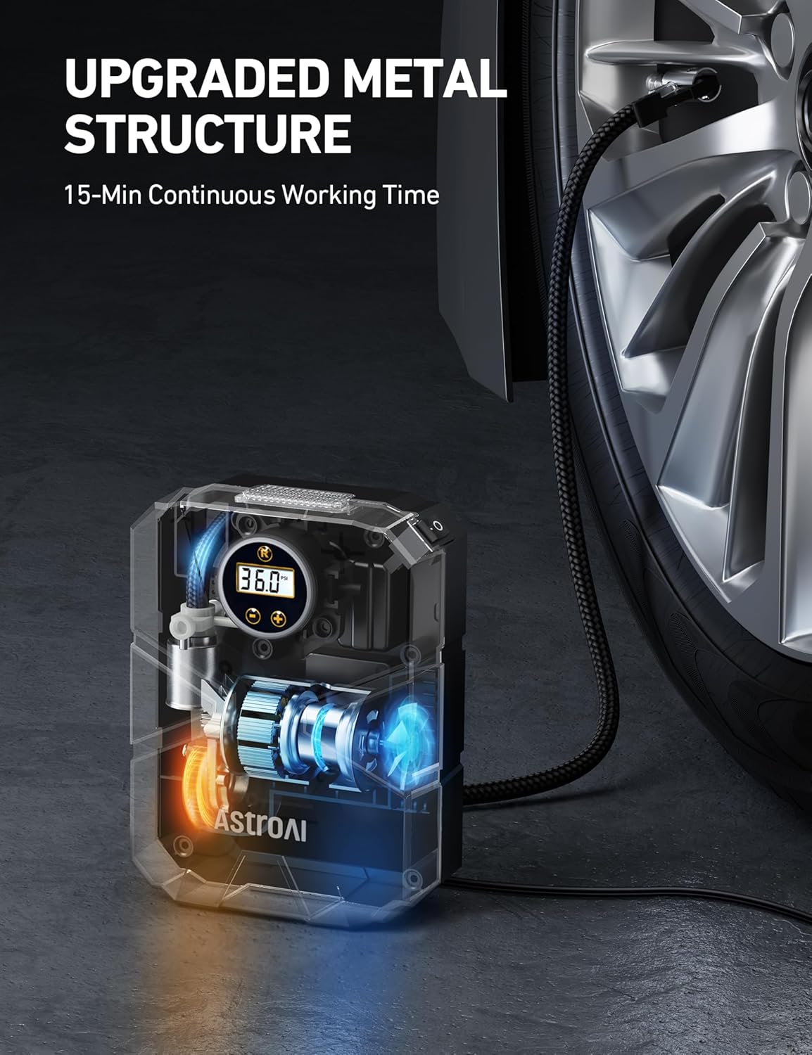 AstroAI S1 Tire Inflator Portable Air Compressor 12V DC, Digital Car Tire Pump 150 PSI, Preset Tire Pressure & Auto Shutoff, Electric Air Pump for Car Tires, Motorcycles, Bicycles, Other Inflatables - Image 5