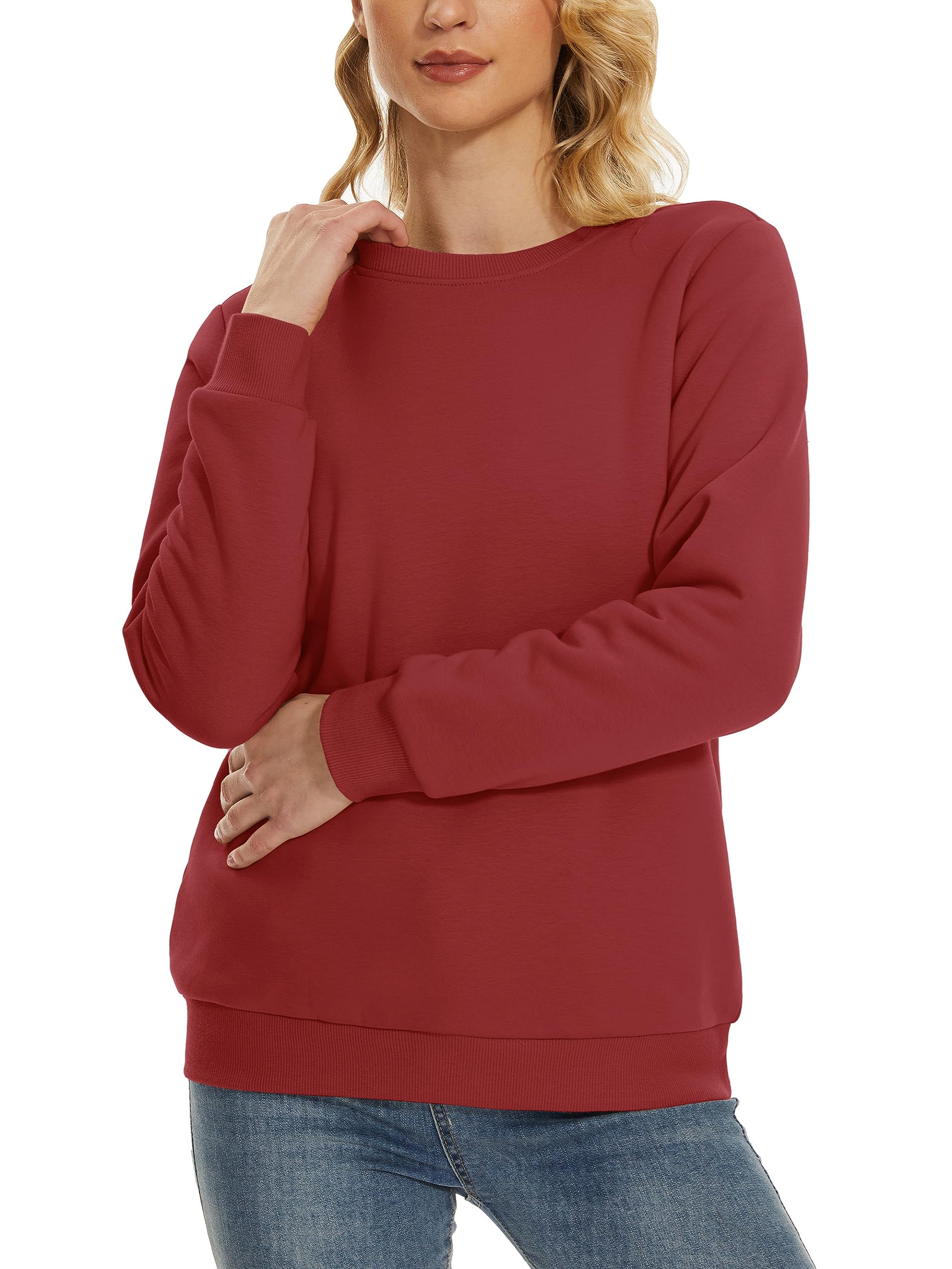 TACVASEN Maglione Donna Felpa Cotone Maglia Maniche Lunghe Girocollo Senza Cappuccio Maglione Basic Invernale Pile Top Casual Caldo Camicetta