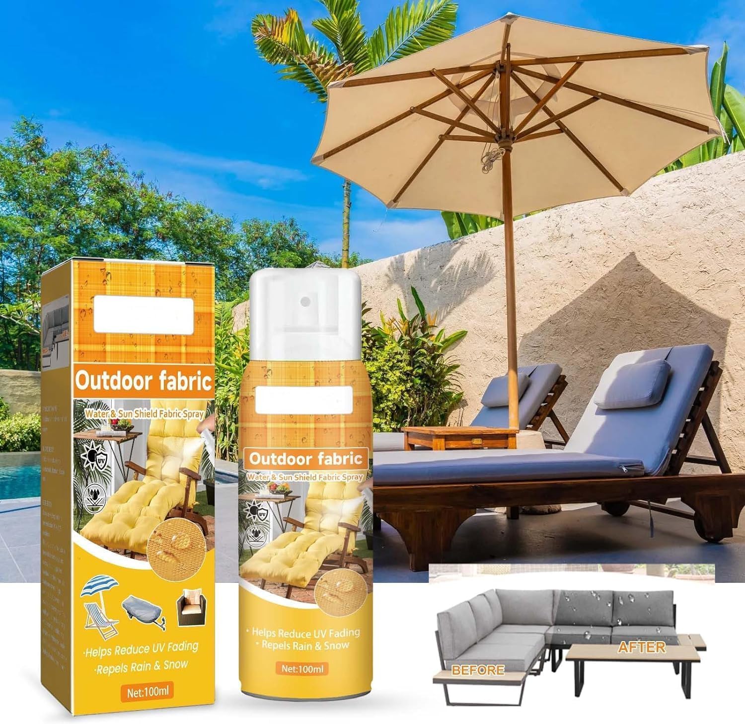 Spray protector de tela para uso en interiores y exteriores, spray protector de sofá, protector de tela para exteriores, repelente al agua para tela, tela impermeable y spray de protección UV