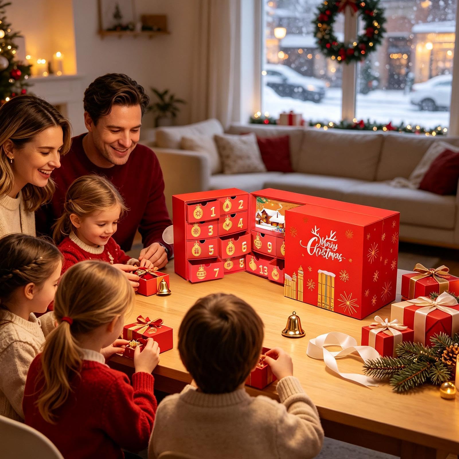 Cajas de Cuenta Atrás Navideñas Decoración Vacía 24 Rejillas Rellenables
