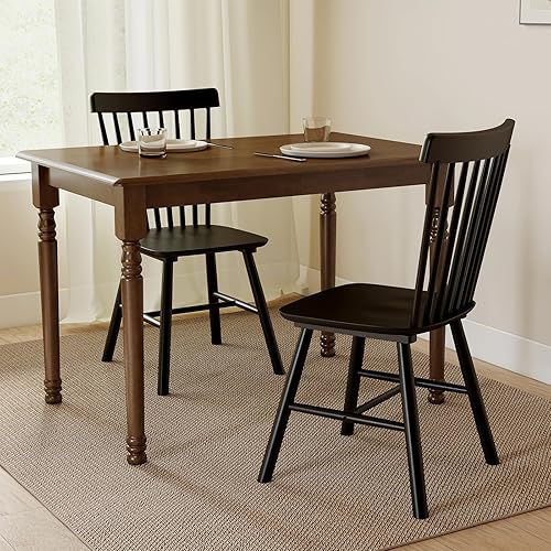 Kmax Juego de 2 sillas de comedor vintage, sillas Windsor con patas de madera maciza, estilo granja, color negro