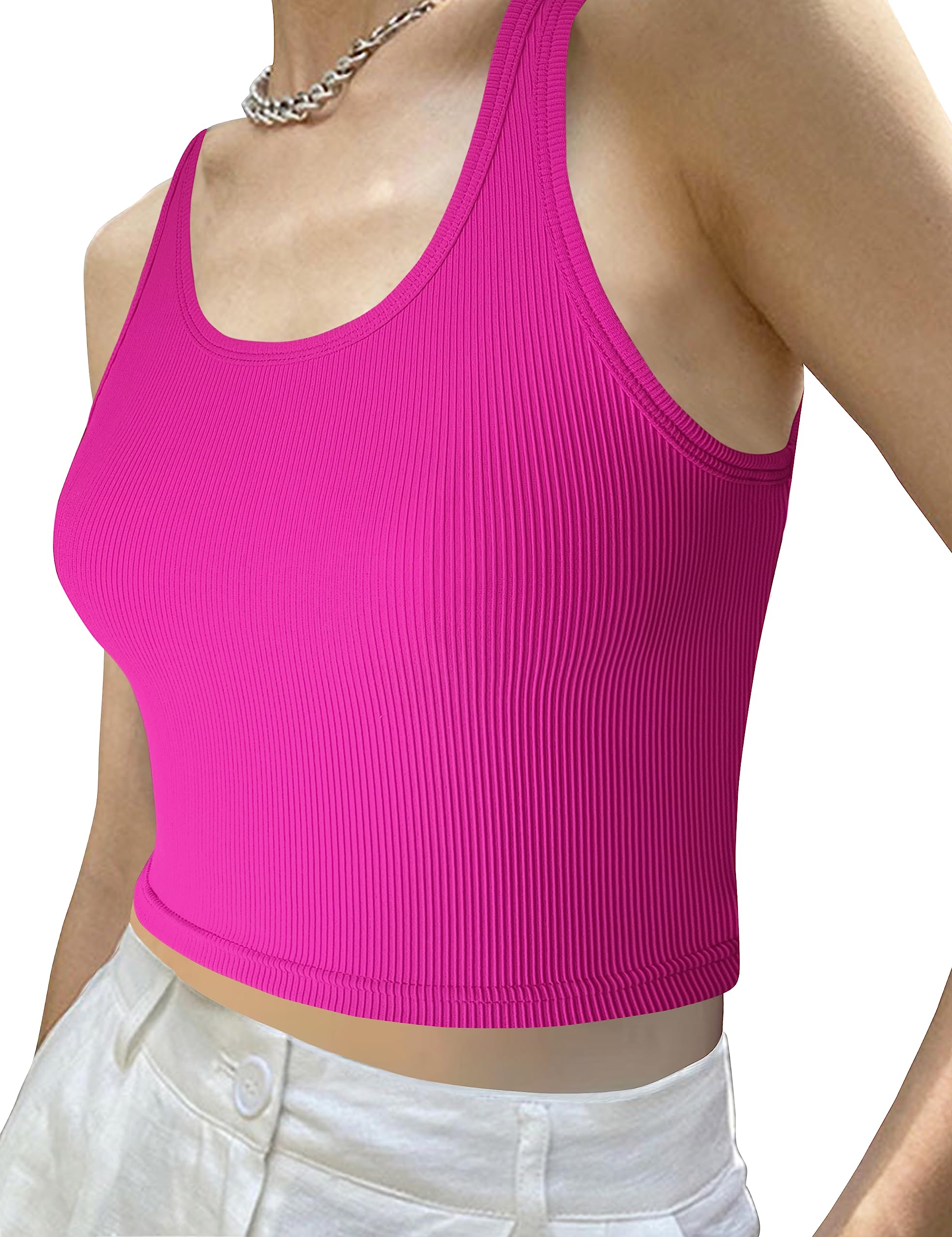 tagunop Women's Sleeveless Tank Tops Scoop Neck Basic Cami Tee Shirts Casual Ribbed Slim Fitted Top