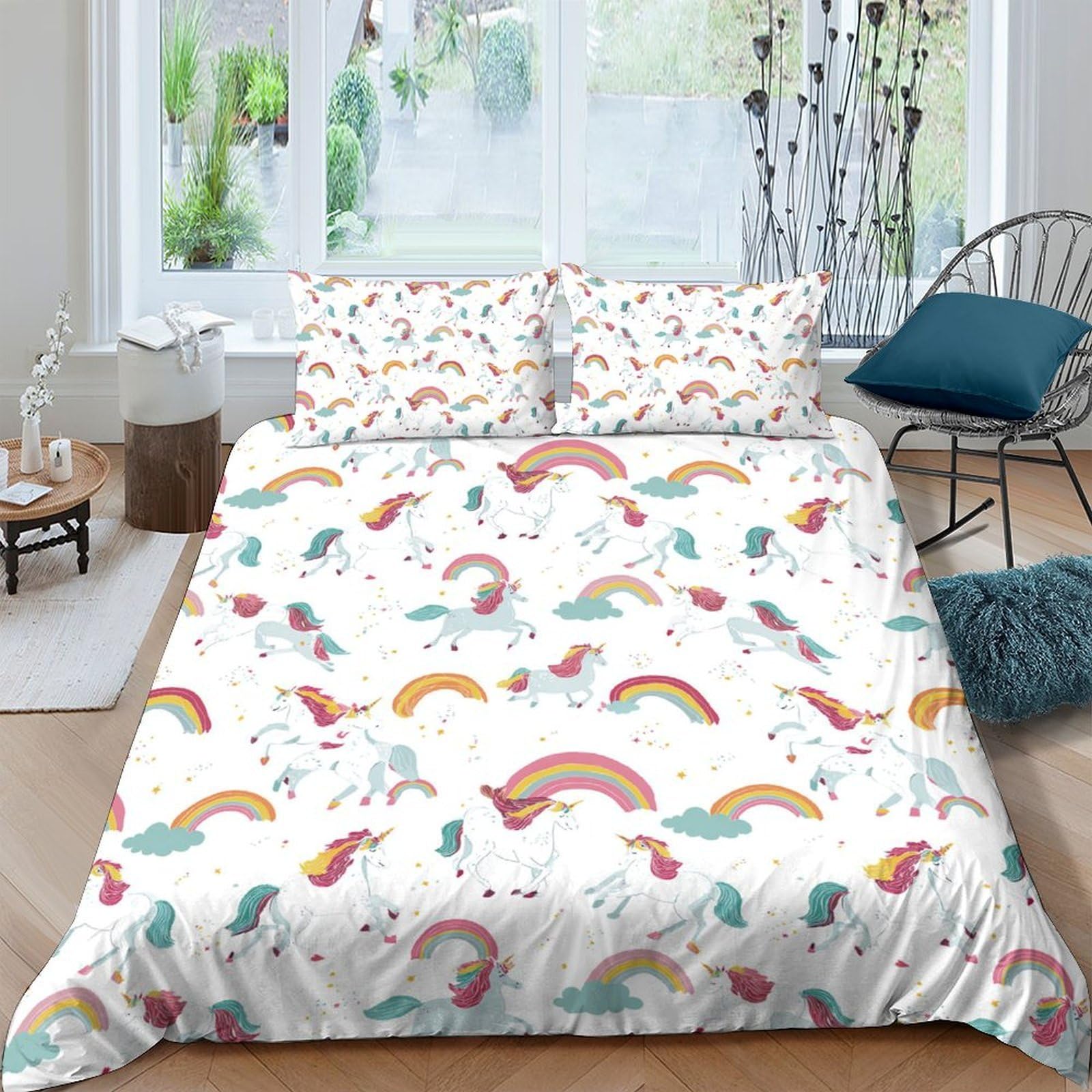 Ctjqhvkz Style-10 3D Printed Rainbow Cloud Fitted Sheet Microfiber Soft Bedroom Decor Unicorn Bed Cover Machine Washable Single（135X200cm）