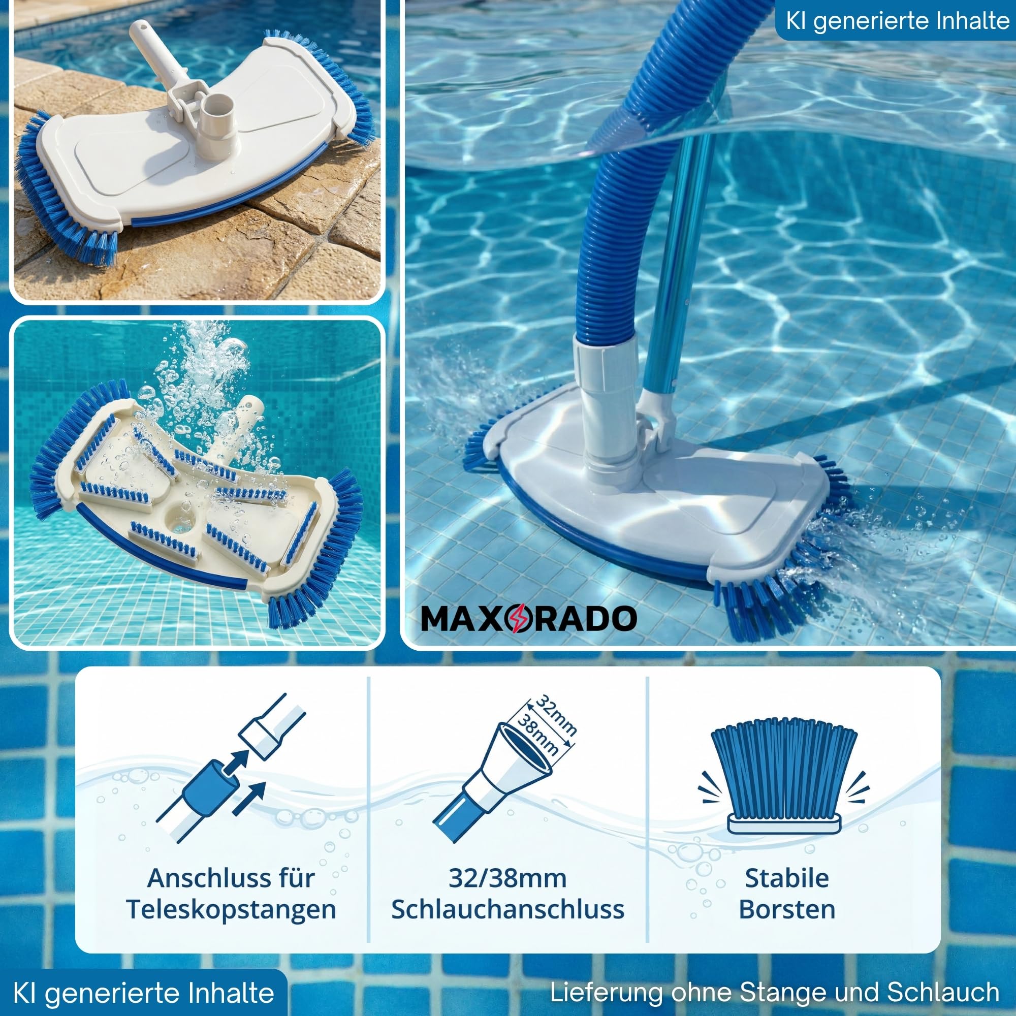Premium Poolsauger Düse Bodendüse Bodensauger Pooldüse I Reinigung Zubehör Pools Schwimmbecken I Pool Sauger Bodenbürste Bürste kompatibel mit Intex kompatibel mit Bestway
