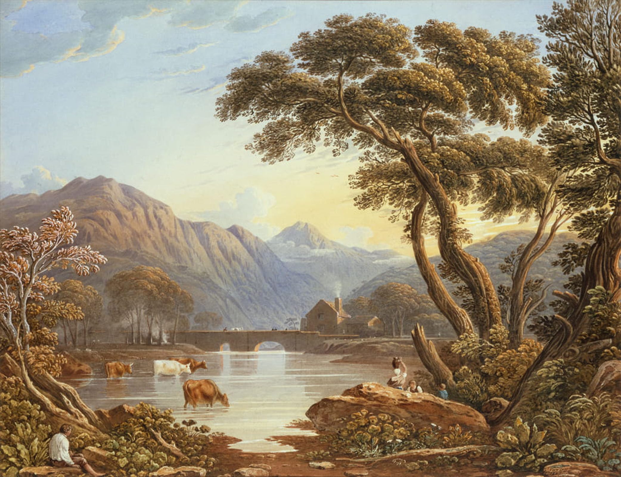 Cuadro pintura al óleo del Puente Beddgelert, arte clásico que inspira paz 60x90 5