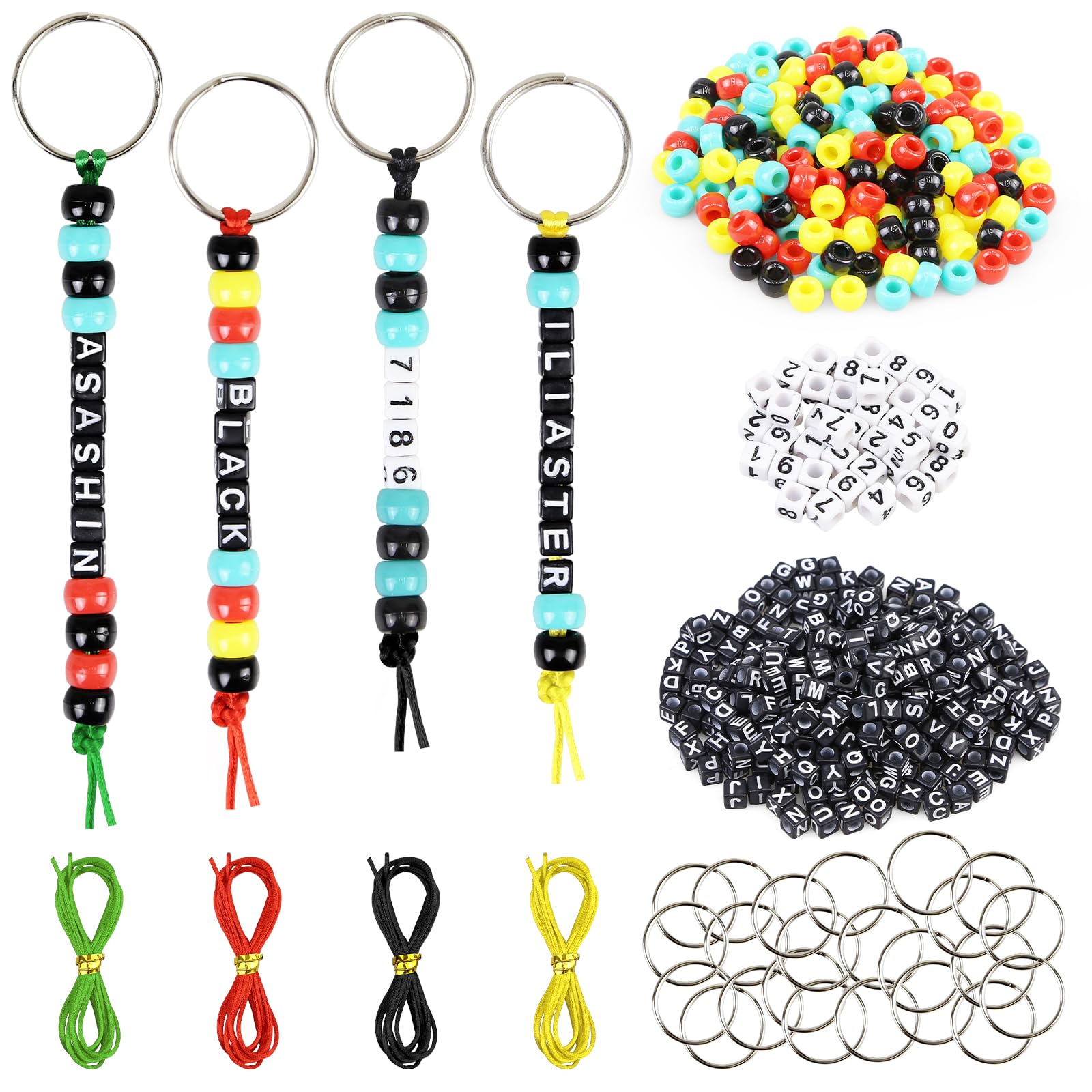 BD-Herego Keyring Making Kit, DIY Keychain Making Set Includes Key Rings, Letter Beads, Coloured Beads and Cords, Craft Keyrings for Backpack Charms, Party Favours (Style B)