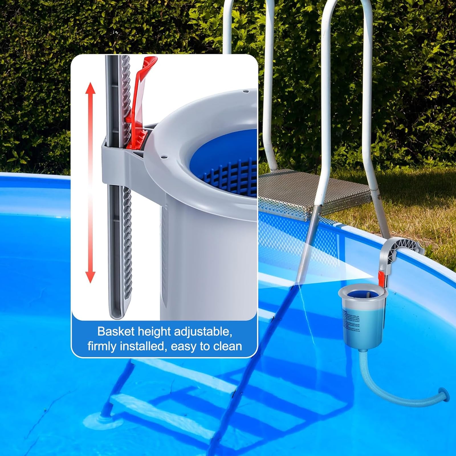 Skimmer para Piscina de Suelo Skimmer para Superficie de Montaje en Pared con Cesta Desmontable Superficie para Piscina con Soporte de Montaje Ajustable