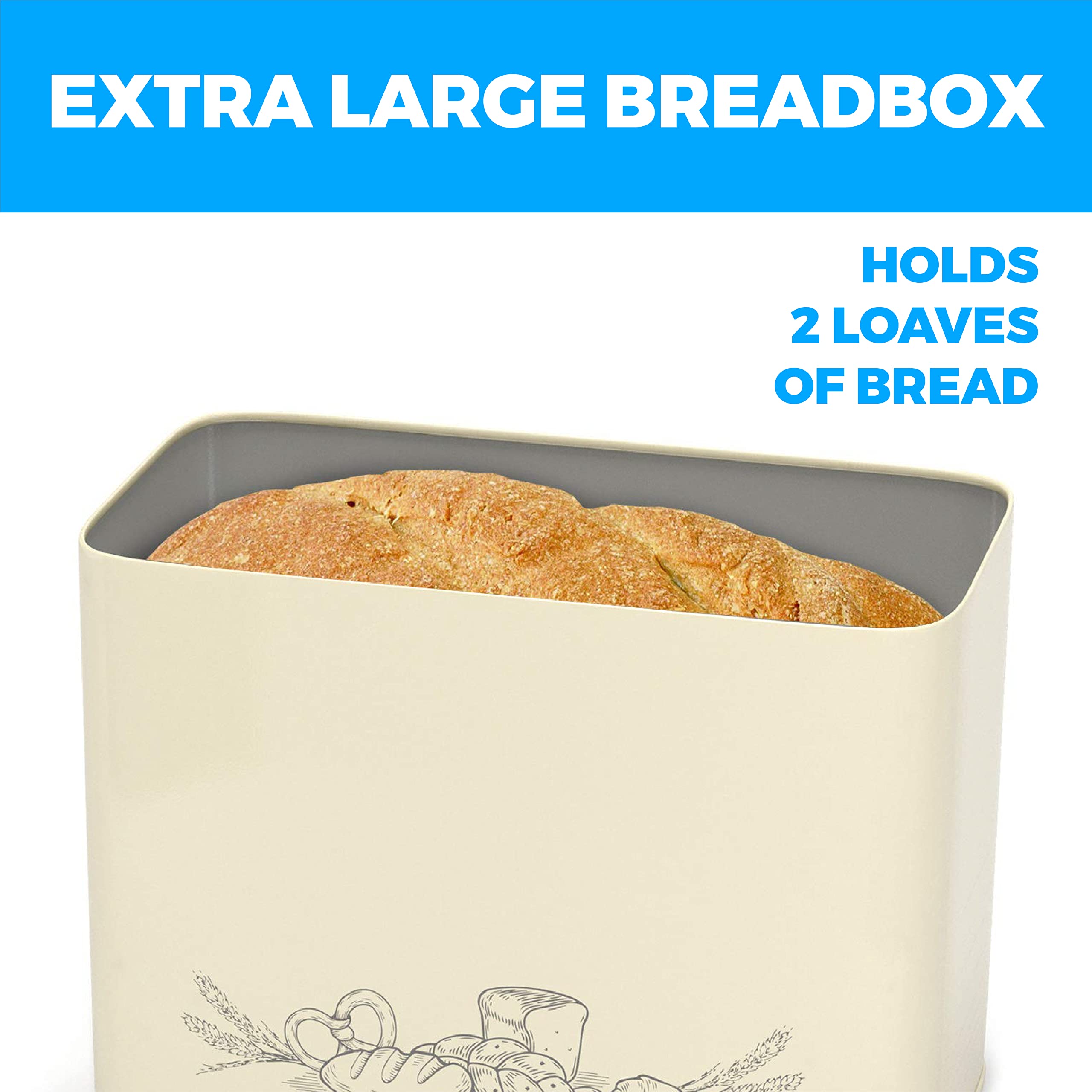 Extra Large Bread Box For Kitchen Countertop with Bamboo Cutting Board