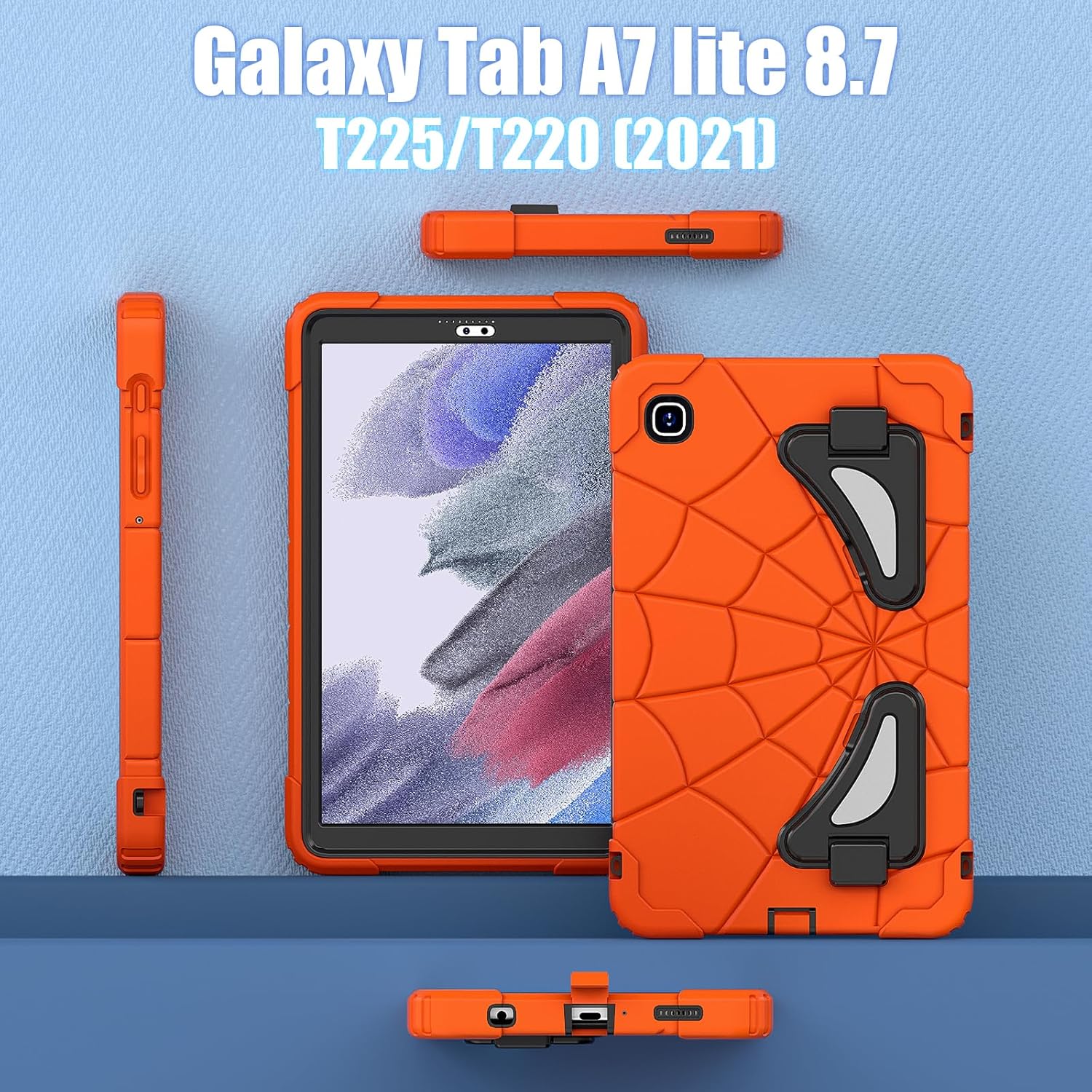 AKABEILA Compatible with Samsung Galaxy Tab A7 Lite 8.7 inch T225/T220(2021) Tablet Case，Lightweight Shockproof Rugged Protective Cover with Kickstand for Kids Children Boys Babies Orange Black