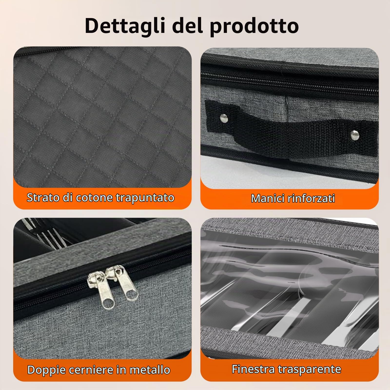 Scatola portaoggetti per posate – Scatola per posate, 5 scomparti, contenitore per posate con coperchio rimovibile in PVC e manici facili da trasportare, utensili di grande capacità (grigio