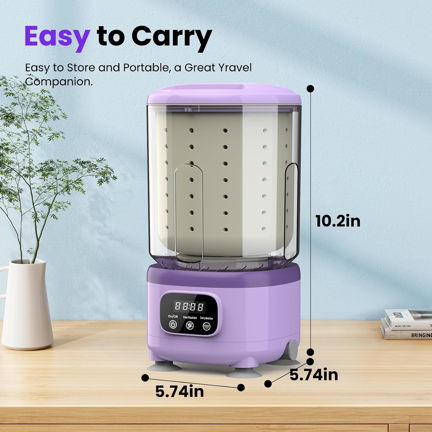 Underwear Washing Machine, Rechargeable Portable Mini Washer Machine with 2L Cup Capacity for Bra Underwear Socks Home Hotel Apartment RV Travel (Purple).