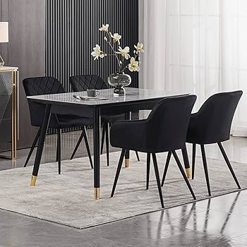 TUKAILAi Dining Chairs Set Of 6 Velvet Upholstered Seat Leisure Kitchen Chairs With Armrest, Backrest And Metal Legs, Comfy Accent Chairs For Home Lounge Living Room Reception Chair