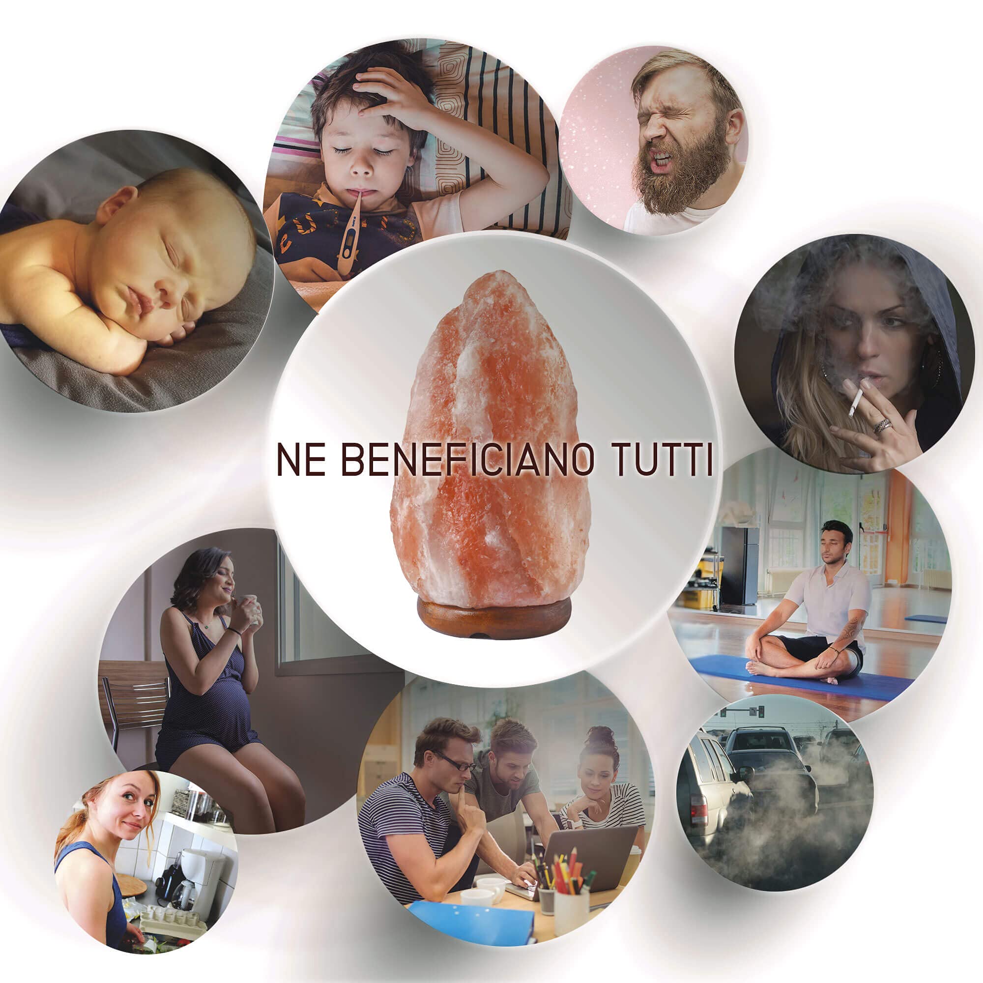 Lampe au sel de l'Himalaya 2/3 K Purification de l'Air Cristaux Naturels Fait à la Main Base en Bois Certifié Relaxation Méditation Action Thérapeutique