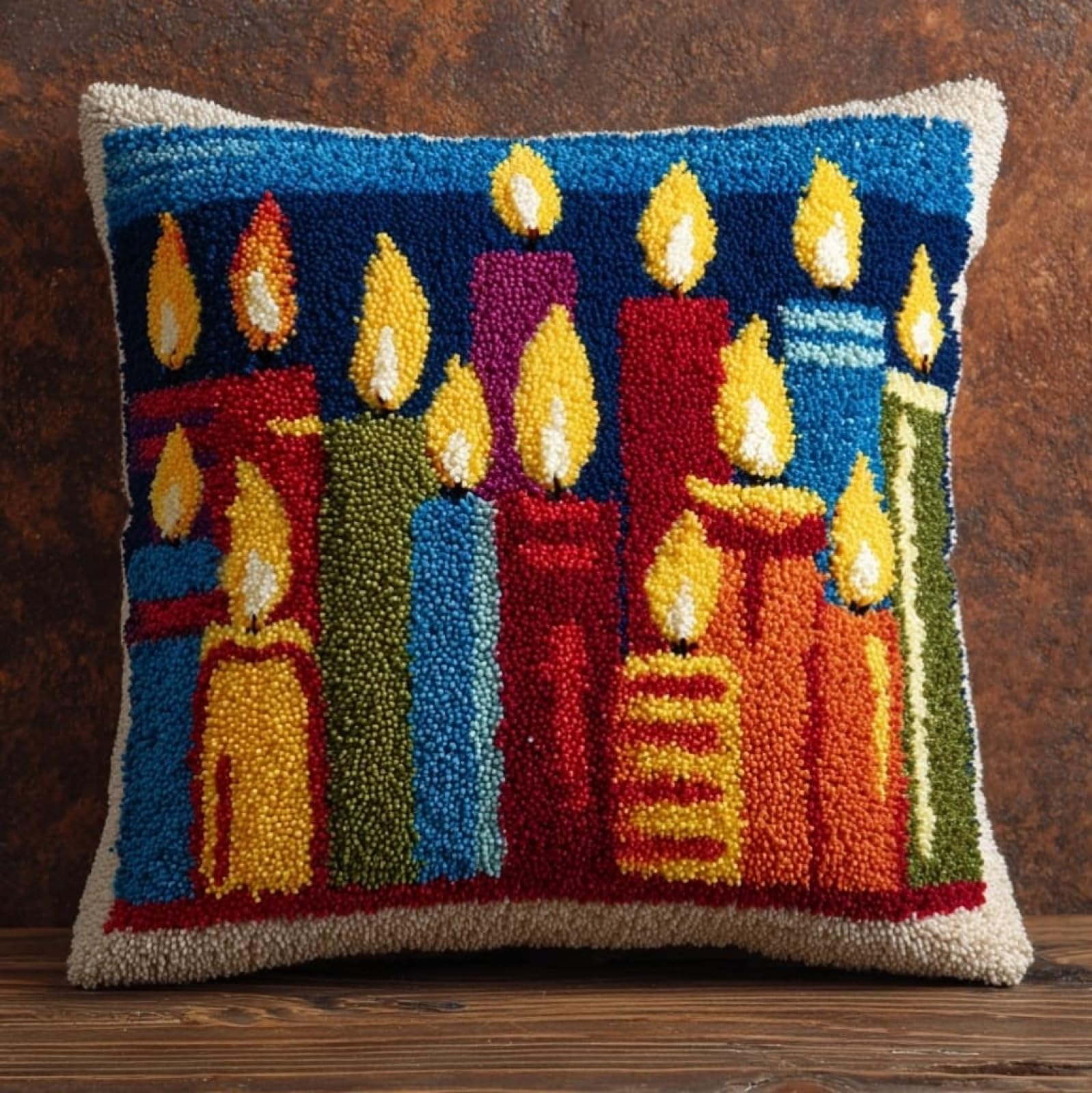 WallustrioaW Latch Hook Kit 17x17 Inch,Christmas Candles
