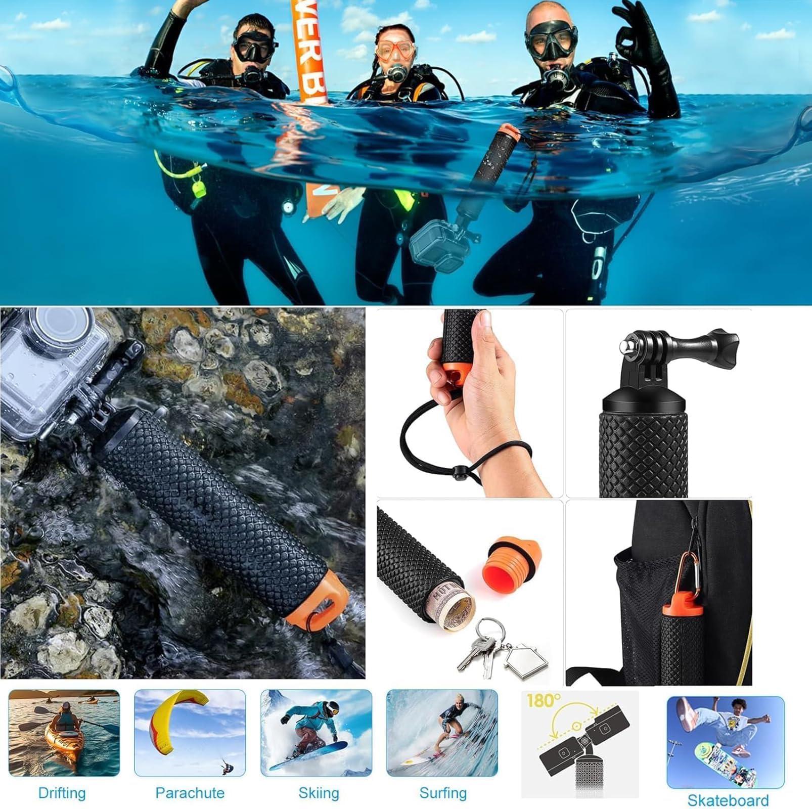 Zubehöre Kit für Gopro Hero 13 Wasserdicht Tauchgehäuse Unterwasser Schwimmender Handgriff 2X Glasfolien Displayschutz Rotfilter Silikon Schutzhülle mit Objektivabdeckung Anti-Fog-Einsätze