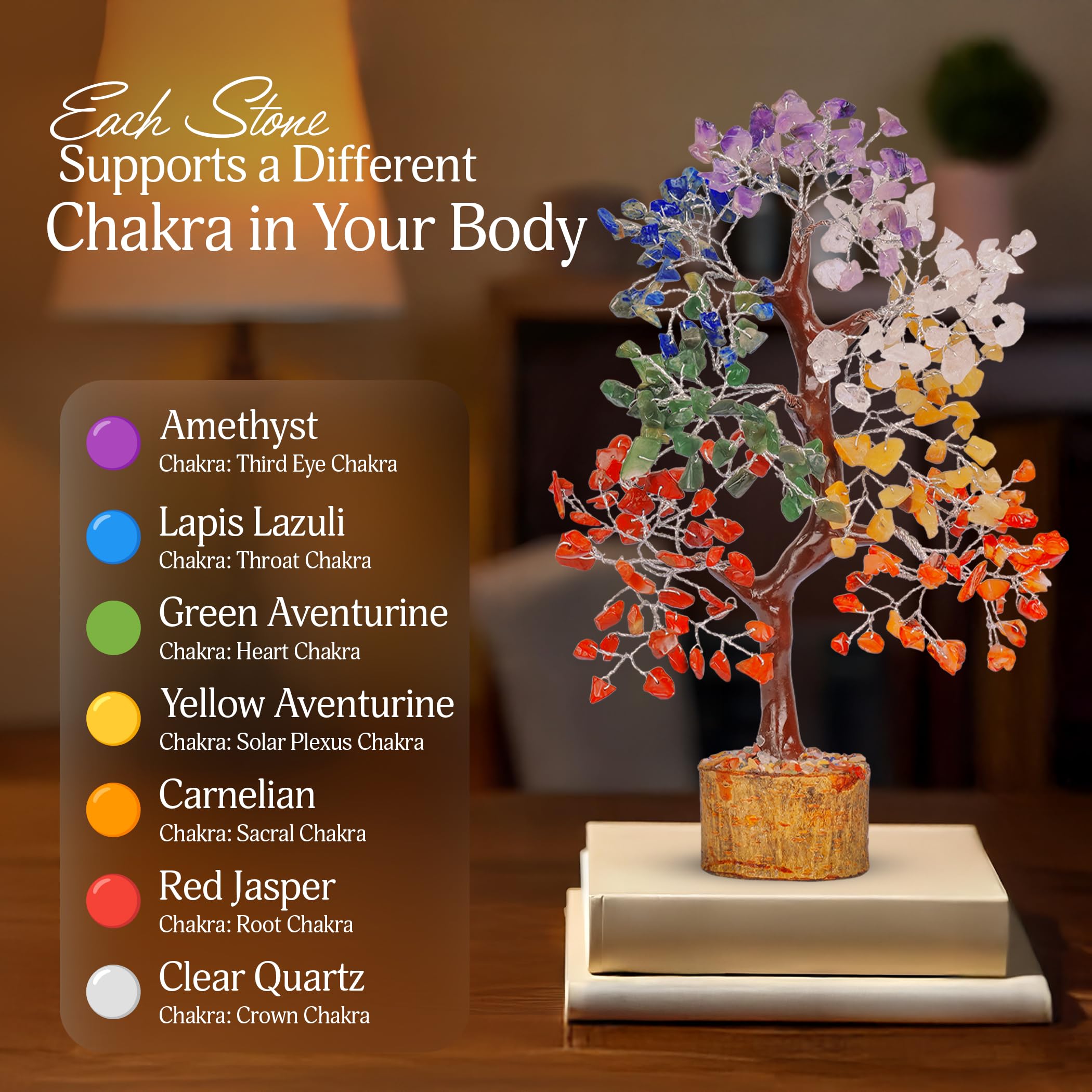 YATSKIA - Árbol de la Vida de 7 Chakras, Cristales y Piedras curativas, decoración de Feng Shui, Accesorio de meditación, Regalo para Personas espirituales, Hecho a Mano con 7 Cristales Naturales