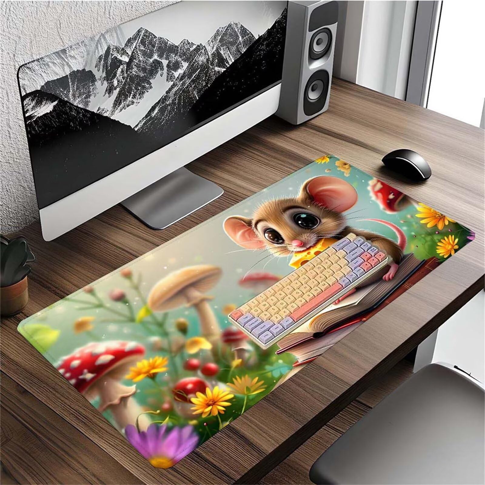 Alfombrilla Ratón Champiñón Ratón Alfombrilla Ratón XXL 1400x600x3mm Mouse Pad Resiste Salpicaduras, Extendida de Gran Tamaño con Bordes Cosidos, Mejora la Precisión y la Velocidad, Duradera y-375