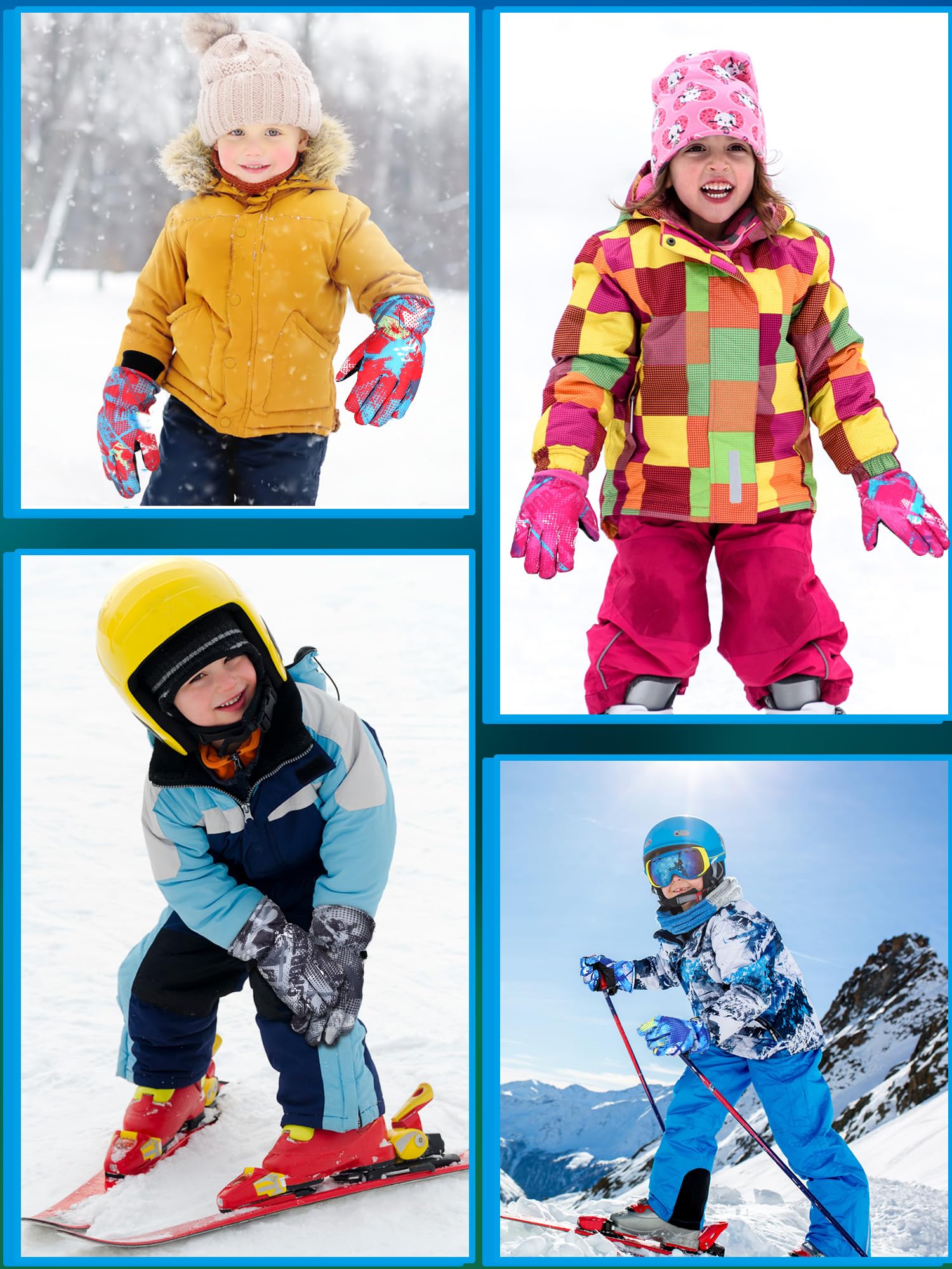 Bencailor 6 Paar Kinder Winter Handschuhe wasserdichte Kinder Ski Handschuhe Winddichte Warme Schnee Handschuhe für Kinder Jungen Mädchen (Rot, Blau, Rosa, Grau, Grün, Schwarz, 3–6 Jahre)