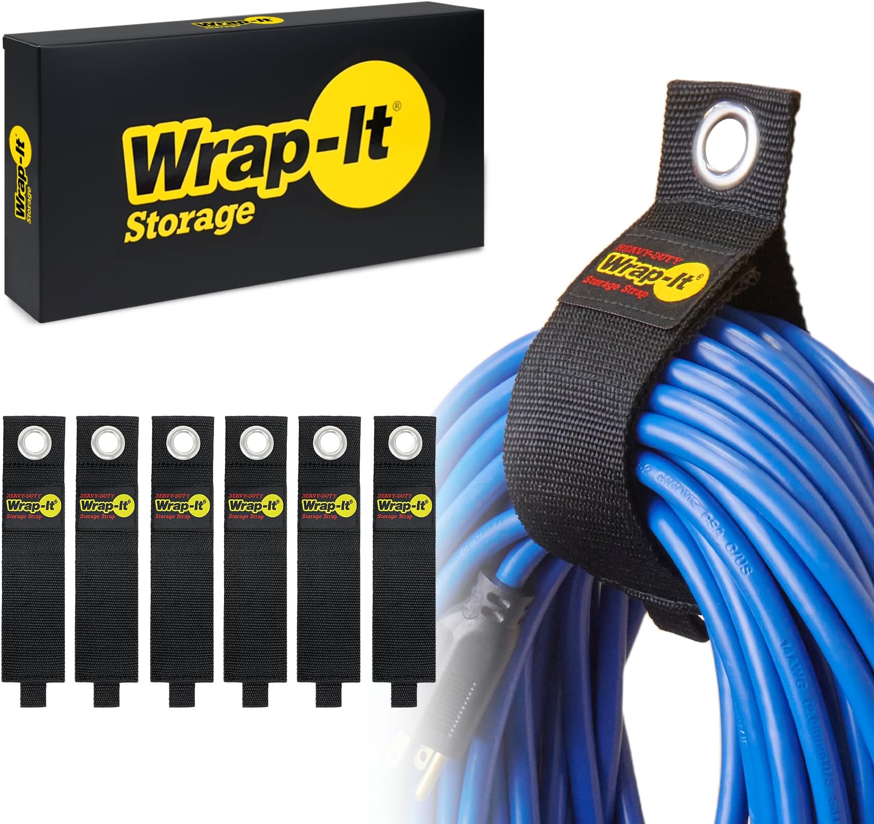 Heavy-Duty Wrap-It Storage Straps, 17-inch (6 Pack) - Extension Cord Organizer, Storage, Cord Straps, Cable Straps for Hoses, Rope, RV, Workshop, Boat, Tools, and Garage Wall Storage and Organization