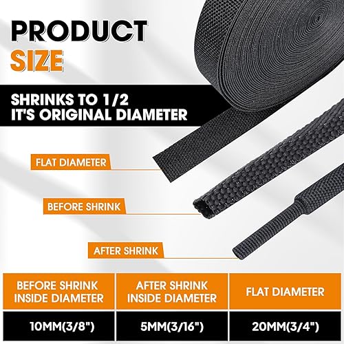 Miniatura 2 de Funda trenzada termocontraíble para automóvil con proporción 2:1, protector de cable, tubo retráctil de tela resistente al desgaste tejida plana