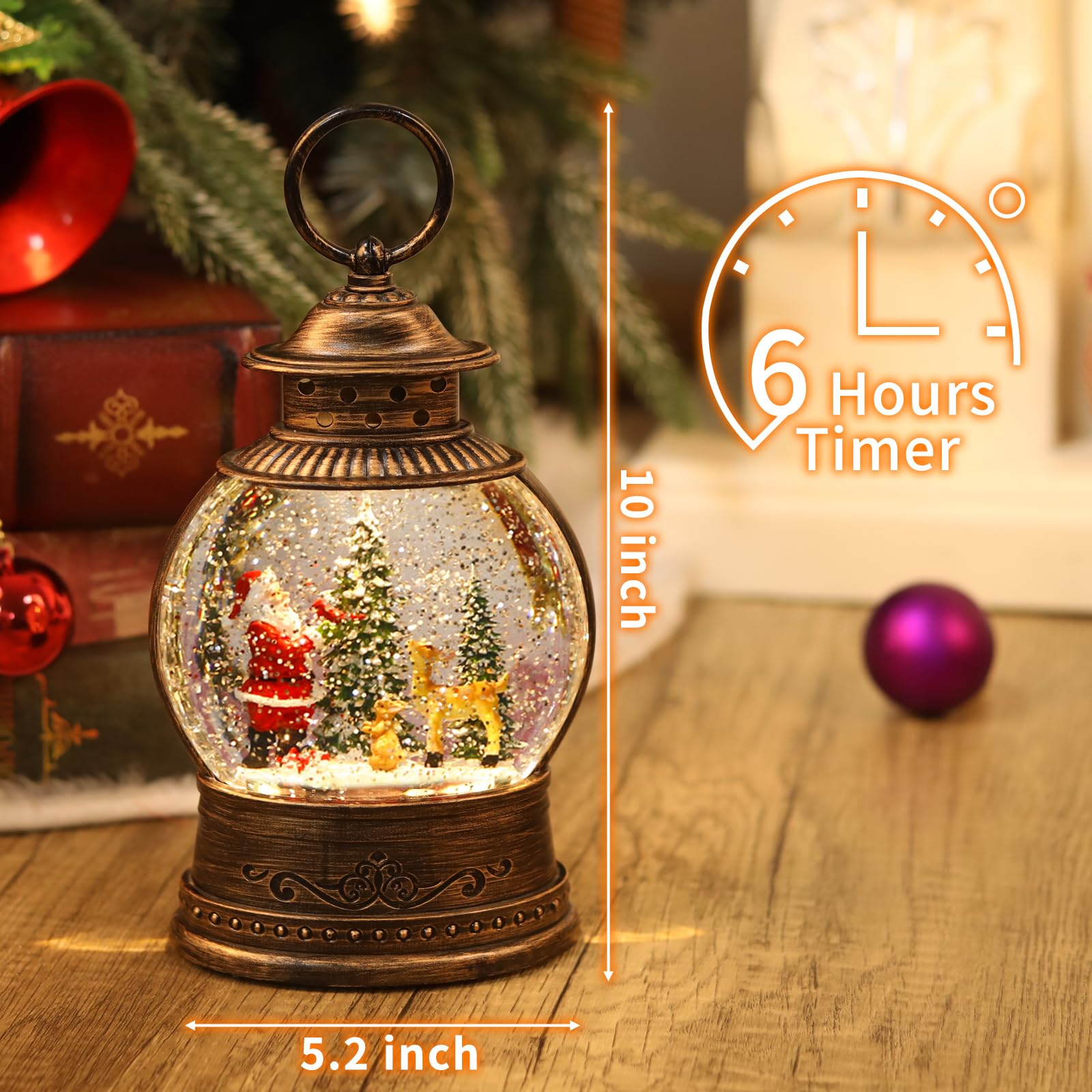 Boules à neige de Noël, décorations de Noël éclairées, lanternes musicales, Père Noël, décoration d'intérieur et cadeau, minuterie 6h, fonctionnement USB/piles,