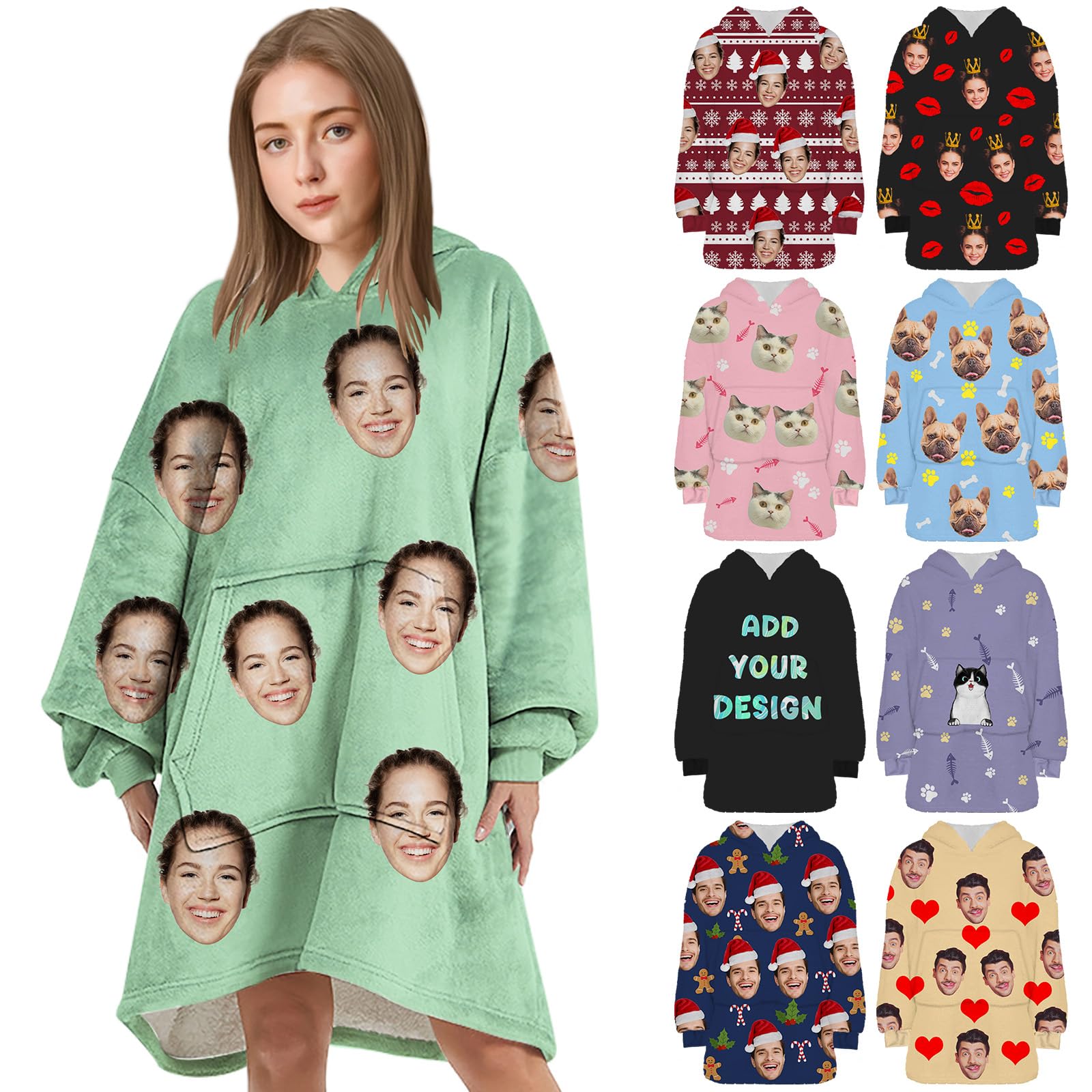 Custom Blanket Hoodie Personalized Wearable Blanket for Women Men Customized Face Hooded Blankets Throws Christmas Gifts…